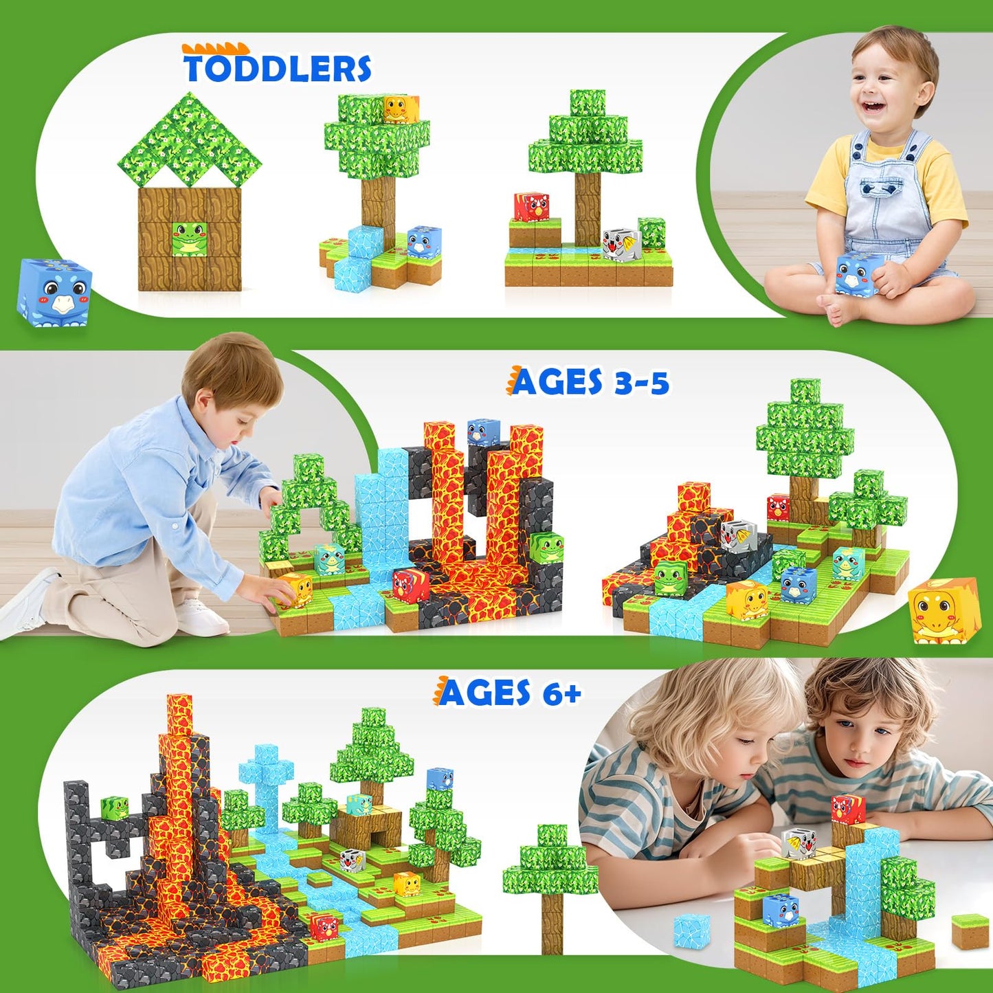 Magnetic Blocks Toys, Build Mine Magnet World Dinosaurs Set, Magnetic Tiles Building Toys for Boys & Girls Kids Ages 3-5 5-7, STEM Montessori Sensory Toys for Toddlers Gifts for 3+ Years Old