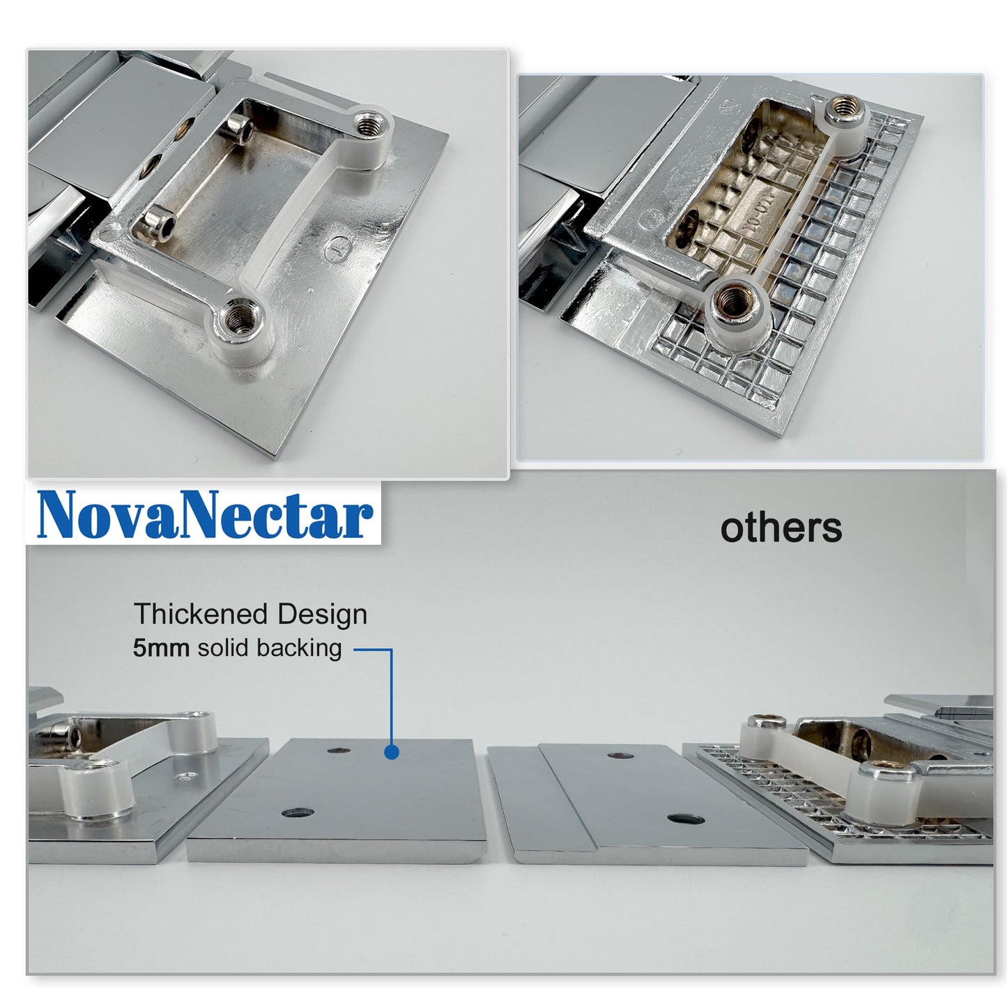 NovaNectar Brass Glass Door Hinge,90 Degree Heavy Duty Short Back Plate Hinges, Shower Door Hardware Replacement for 5/16" to 1/2" (8 to 12 mm) Tempered Glass (Gold, 1 Pack (180 Degree))