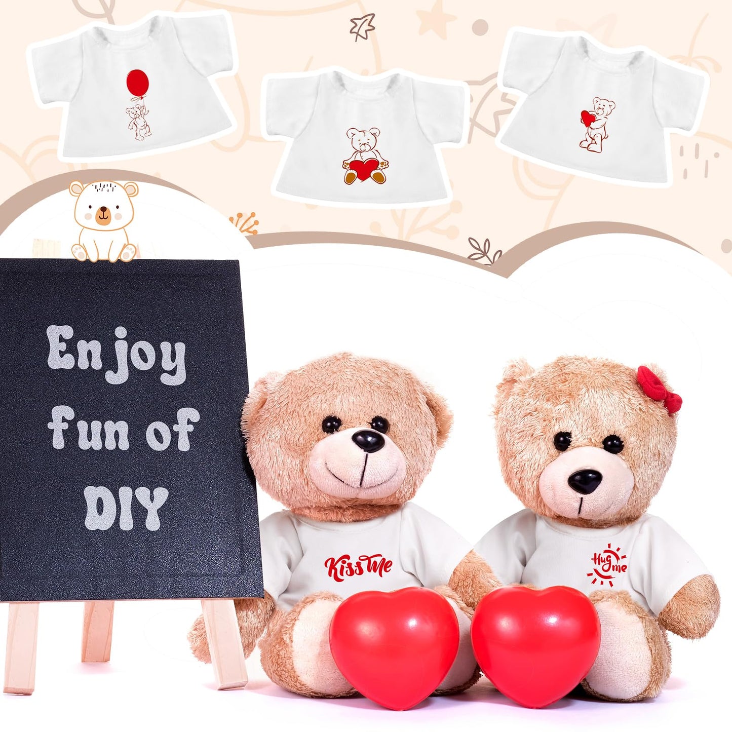 Litherr S 12 PCS Stuffed Bear Clothes Shirt Stuffed Animal Clothes Plush Doll Tshirts Classic Plush Bear Shirts Fit 8-12 Inches Stuffed Bear Dolls
