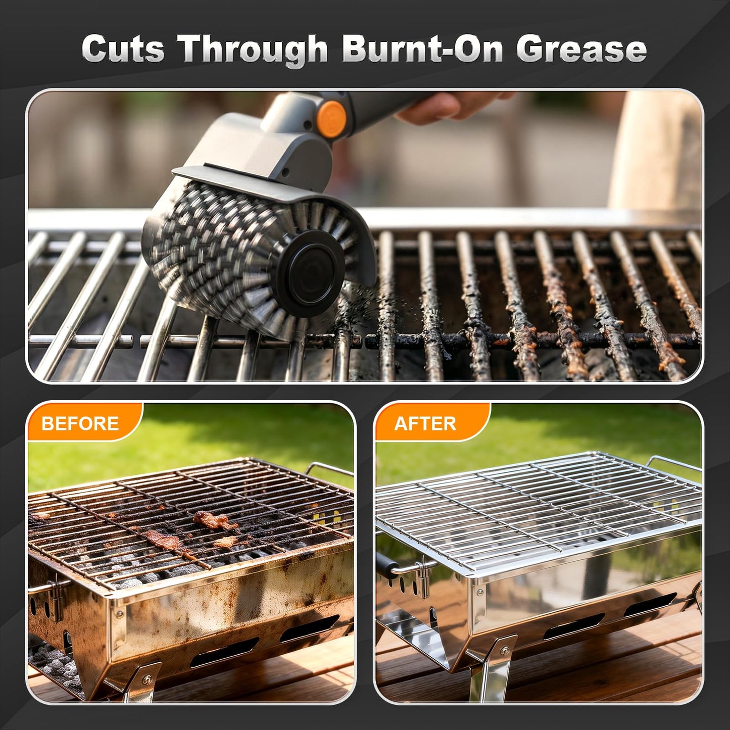 Upgraded Electric Grill Brush - Extreme 50kg Torque Power Grill Brush, 7.4V Motor, Safe for All Grills, SUS304 Anti-Shedding Bristle, with Heat Resistant Mat & Polishing Pad, for Fathers Day