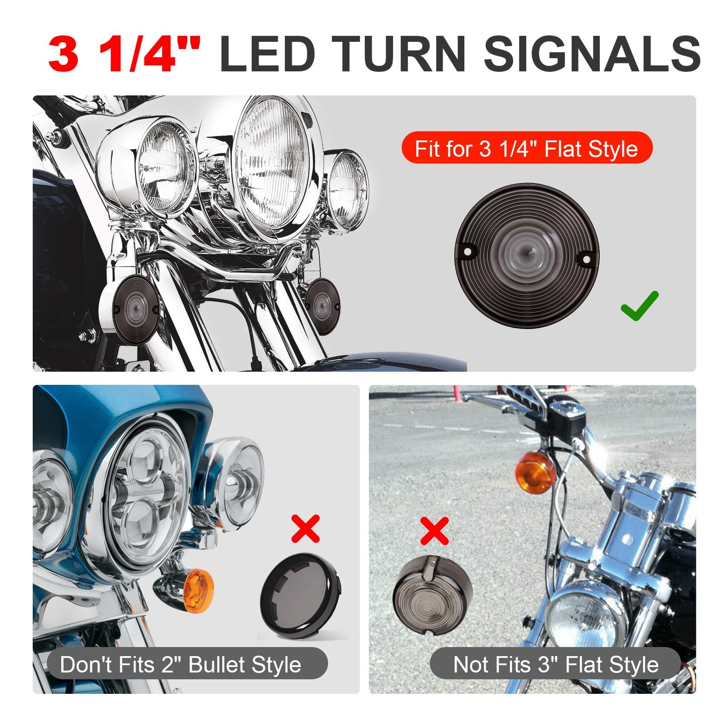 AEEAST 3 1/4 Inch Motorcycle LED Turn Signals 1157 1156 Front Rear LED Blinker 48LEDs Flat Housing Style Fit for Harley Davidson Road King Electra Glide Ultra Classic Softail 1986-Later