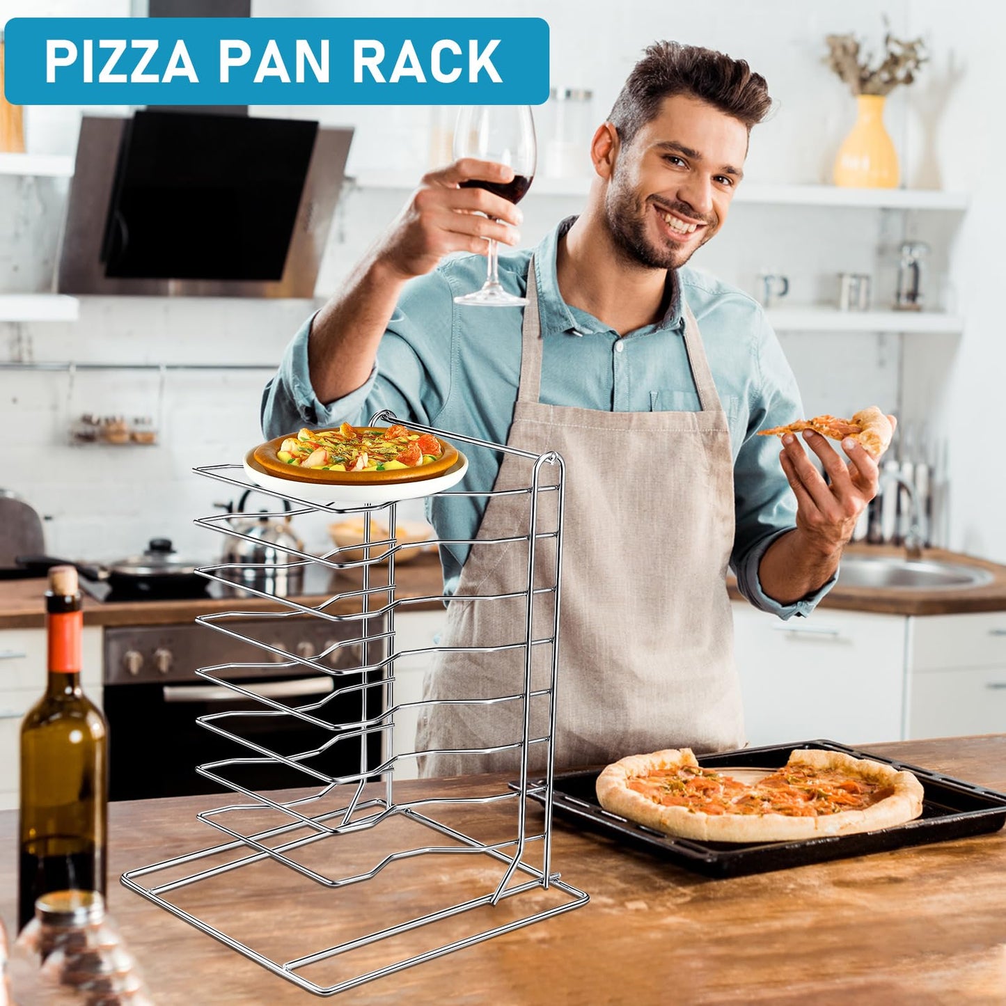 Suzile 1 Pcs Pizza Rack 8 Tier Pizza Stand 9.5 L x 8.1 W x 16.5 H Stainless Steel Pan Rack Holder for Party Buffet Table Platter Tray Display Stands for Home, Restaurant, Catering