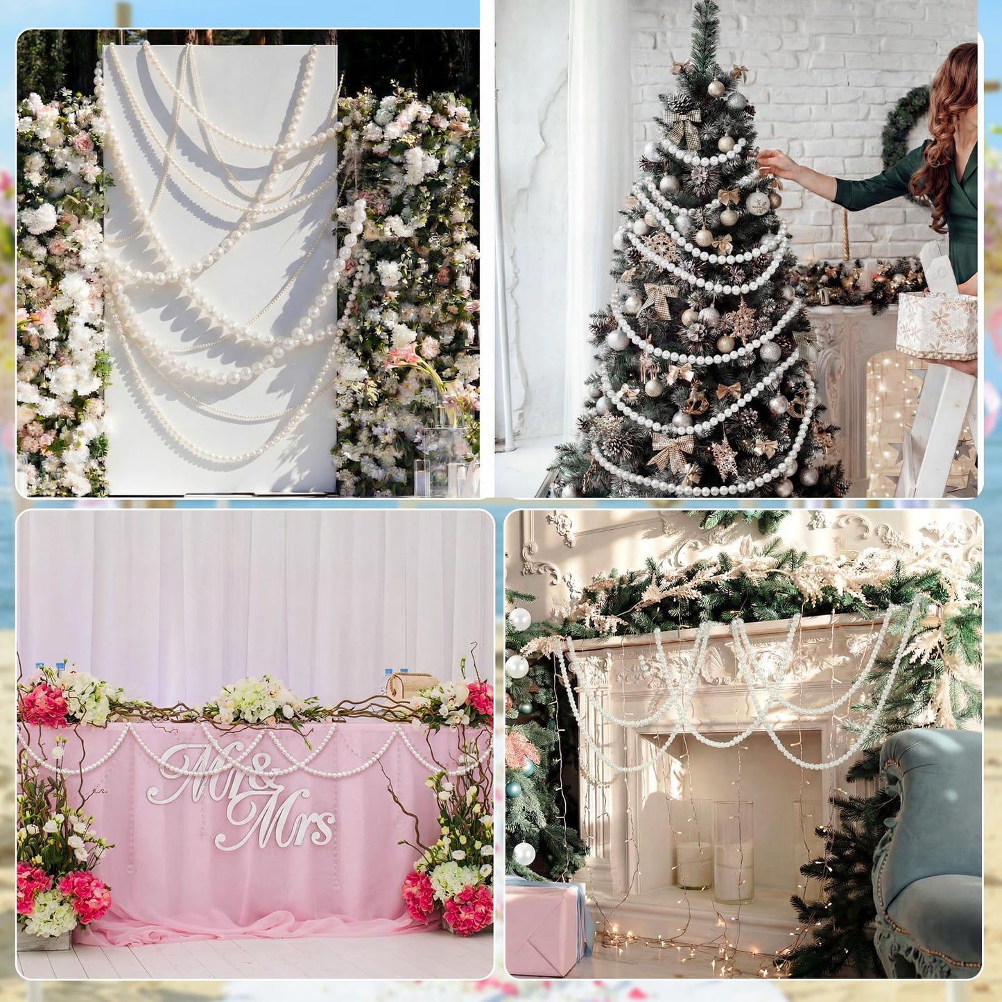 Canlierr 2 Pcs 5.6ft Wedding Giant Pearl Garland Decorations 25mm Large Faux Bead Garland with Hook for Ceremony Photo Booth Outdoor Proposal Scene Garden Beach Party Decor (Ivory White, Simple)