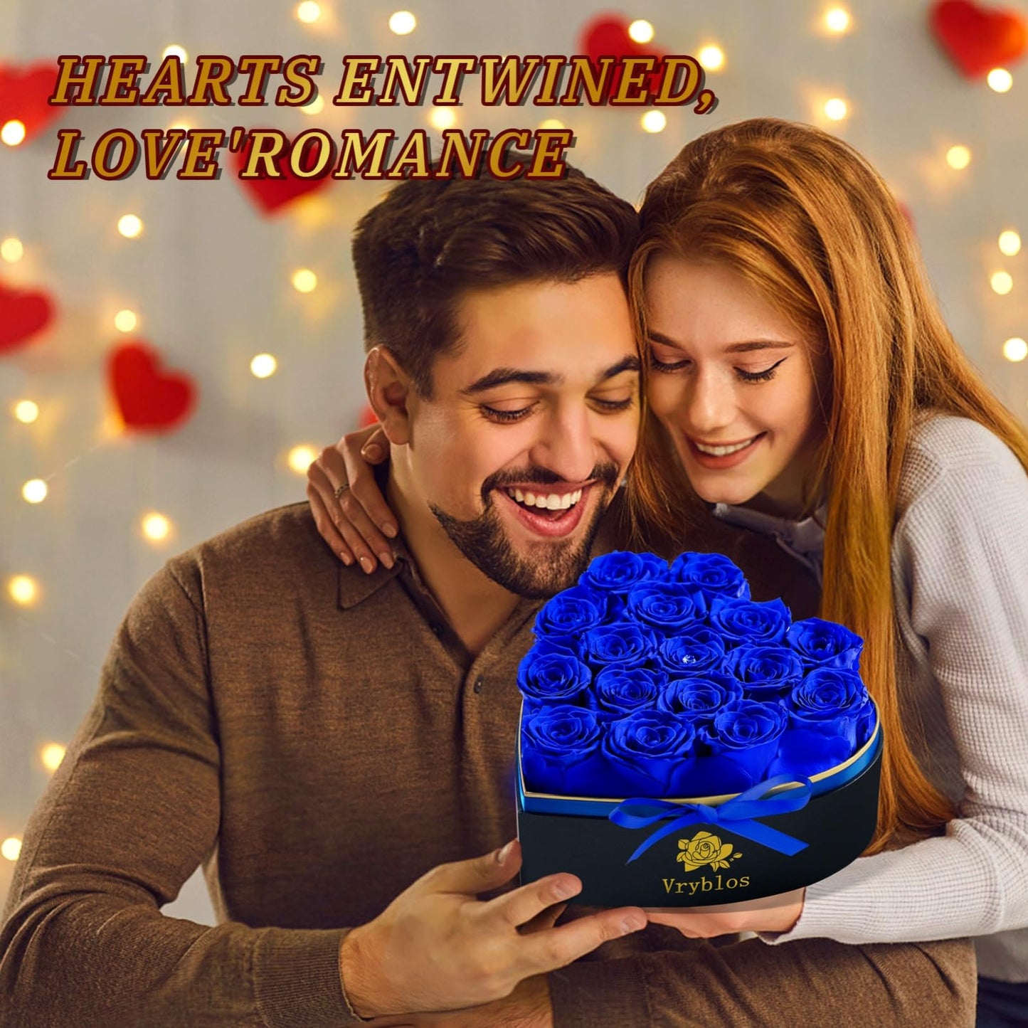 Vryblos Forever Blue Roses in a Box Heart Shaped 16 Preserved Flowers for Delivery Grade A Quality 100% Real Immortal Flower Eternal Birthday for Her Mom Women Wife Girlfriends (Heart-Blue)