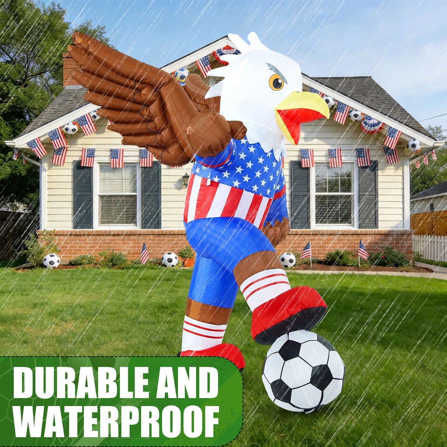 Leyndo 4.9FT 2026 Soccer Inflatables Outdoor Decoration Soccer Themed Decoration Lighted Blow Up Eagle Inflatables 4th of July Patriotic Outdoor Decor for Yard Lawn Garden