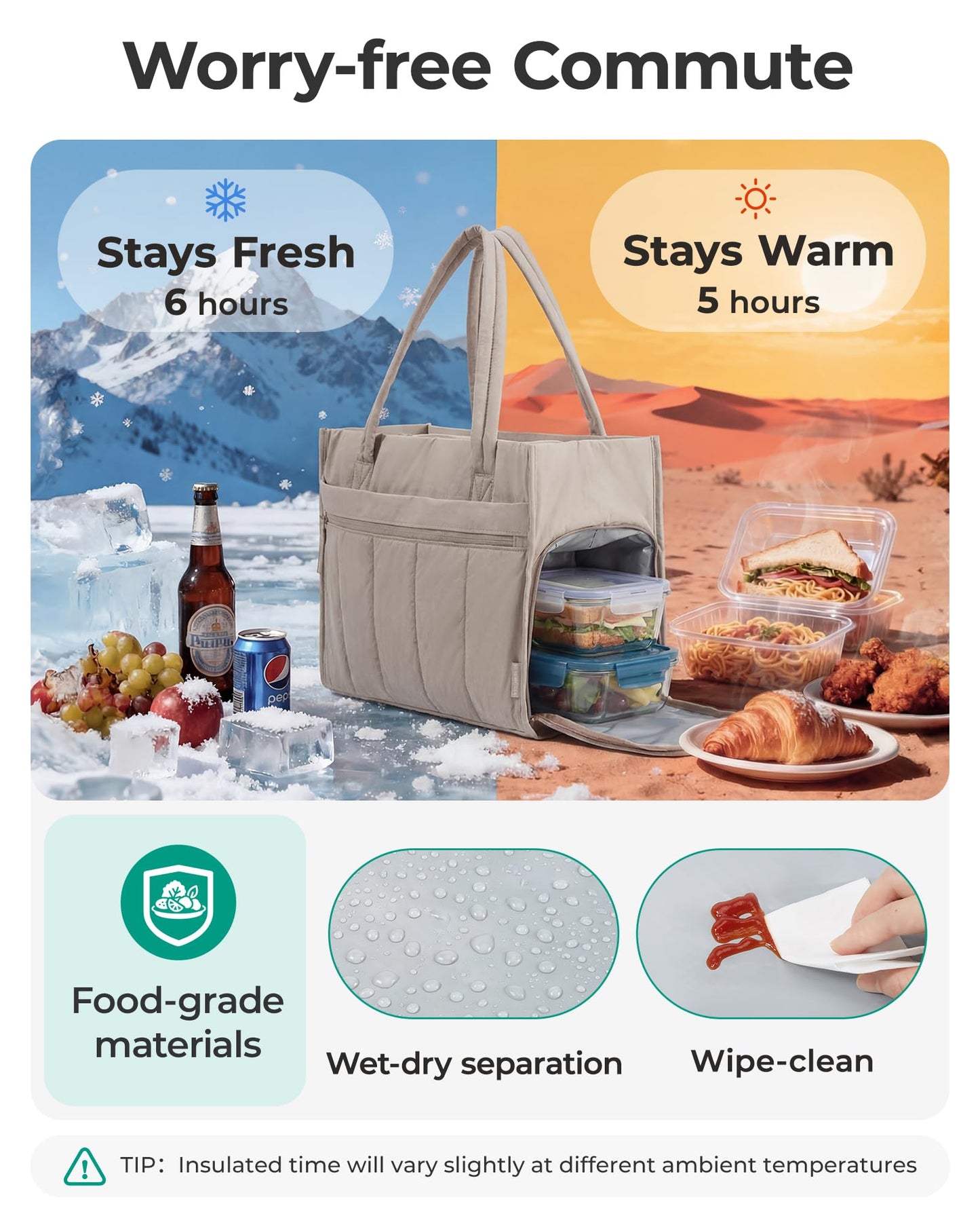 BAGSMART Tote Bag for Women Puffer 15.6 Inch Laptop Work Bag Large Purse Shoulder Handbag Crush Bow Tote with Insulated Lunch Bag for Travel Office Gym, Dark Brown