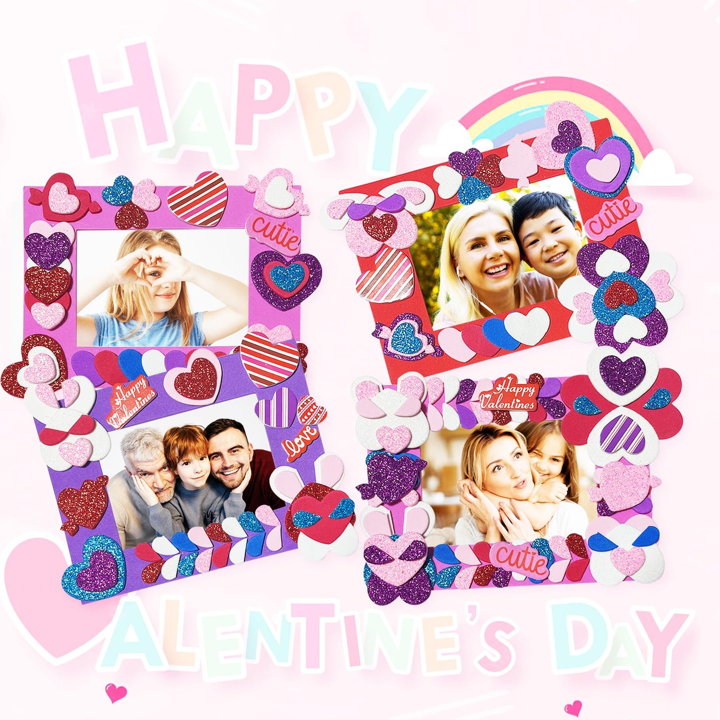 Valentines Crafts for Kids 21 Packs Valentine's Day Diy Picture Frame Craft Kits for Kids, Toddler Arts and Crafts with 800 Pcs Heart Foam Shapes Stickers for Kids Classroom Game Activities Decoration