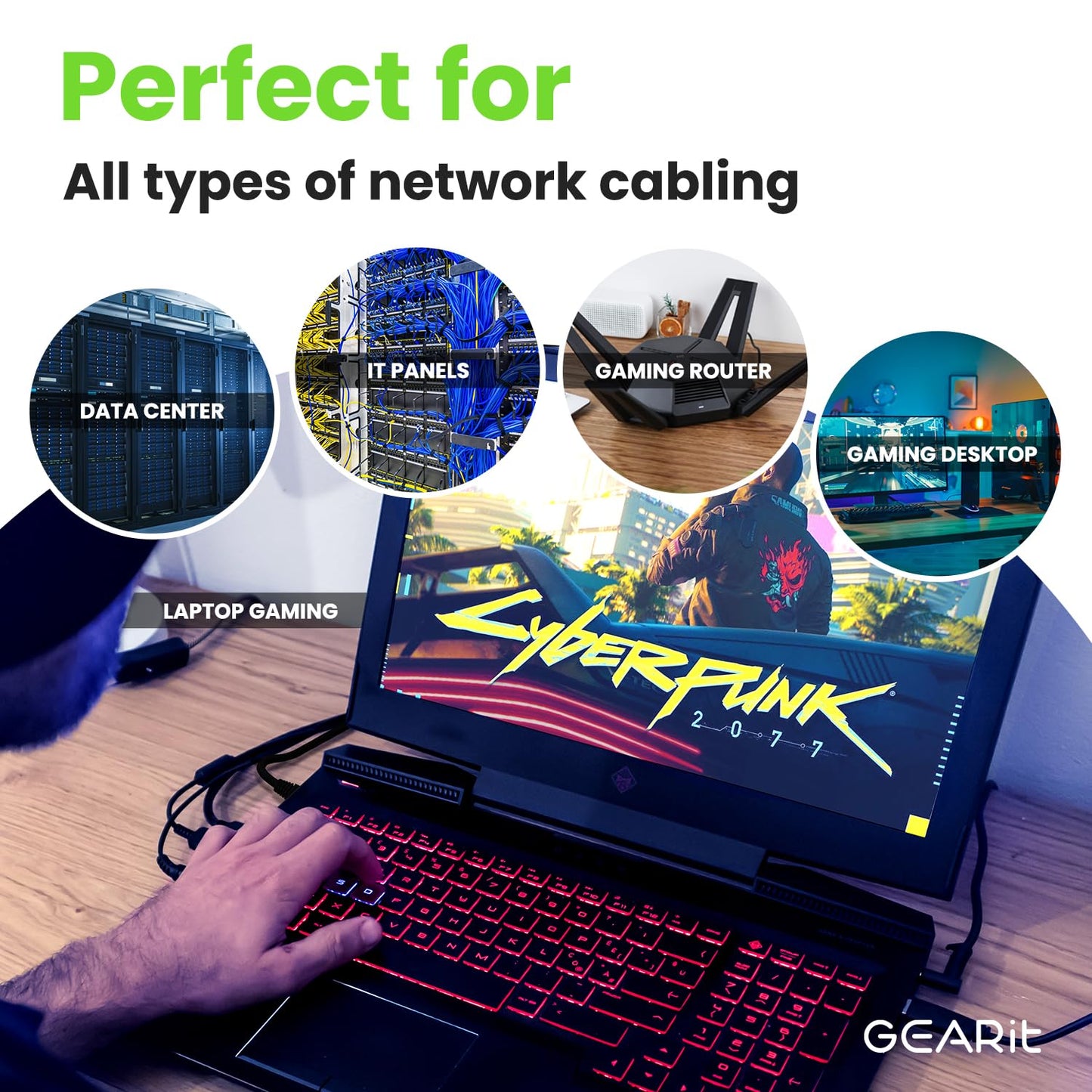 GEARit Cat 6 Ethernet Cable (24-Pack 3 Feet) Cat6 Network Patch, 10Gbps, RJ45, Snagless Cord, Gold-Plated Connectors, Internet for PC, TV, Tablet, Router, Printer, Servers, IT Data Center - Black