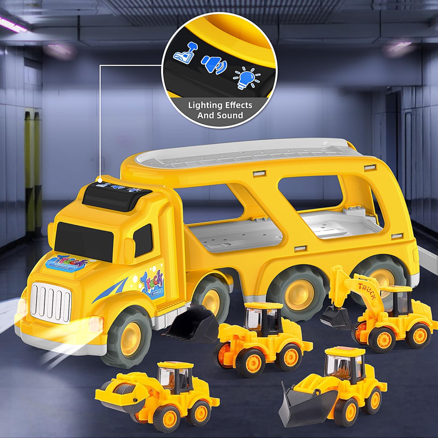 Veslier Construction Truck Toys for Boys Girls Age 3 4 5 6 Years Old，Carrier Transport Trucks for Kids 3+ Year Old，Christmas Birthday Gift Toddler Toys