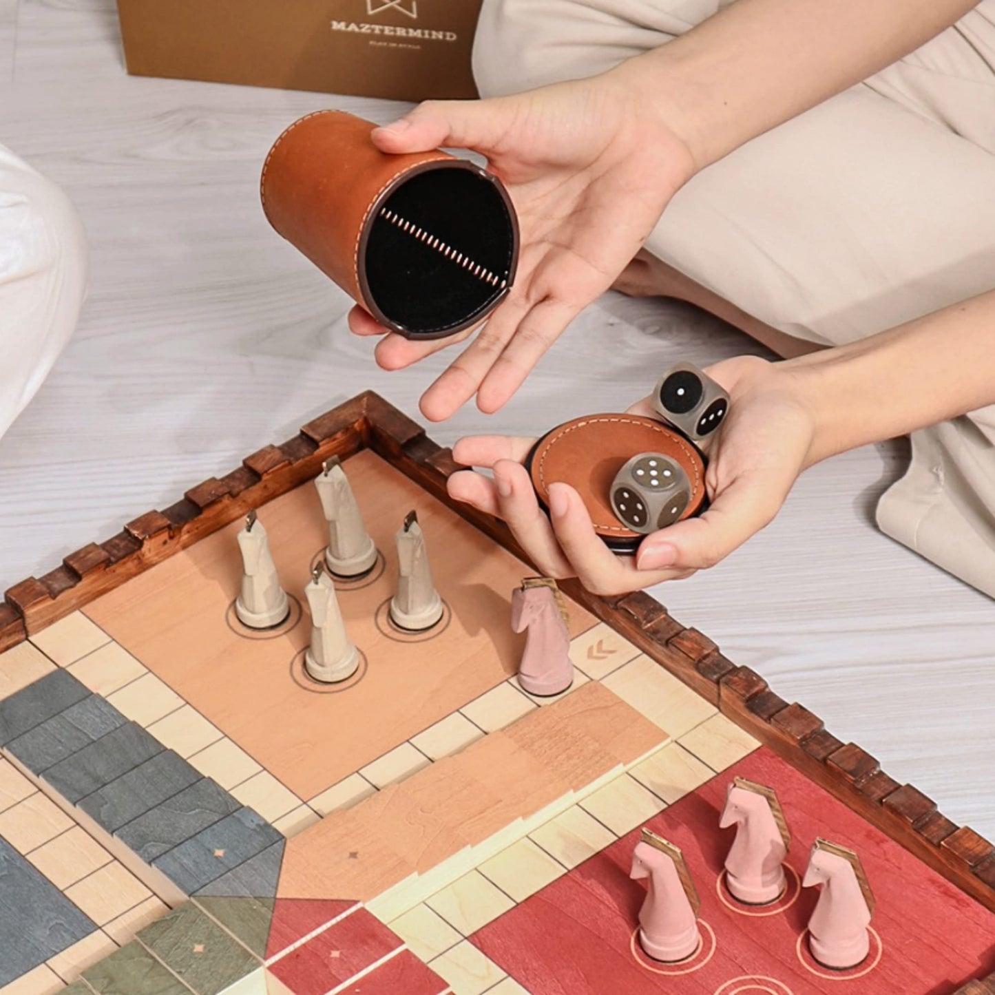 THE CRAFT HOUSE Dice Set with Dice Shaker Cup, Perfect for Casino Dice Game, Dice Games for Family Leather Dice Cup, Poker Dice Shaker (Brown)
