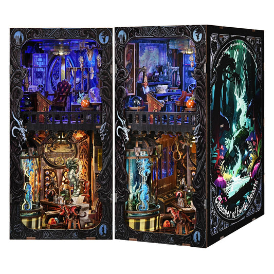 ETKVR Book Nook Kit - DIY Miniature House Dollhouse Kit 3D Puzzles for Adults, Gifts for Family and Friends Bookshelf Decor Tiny House Model Build with Dust Cover - Magic Beasts