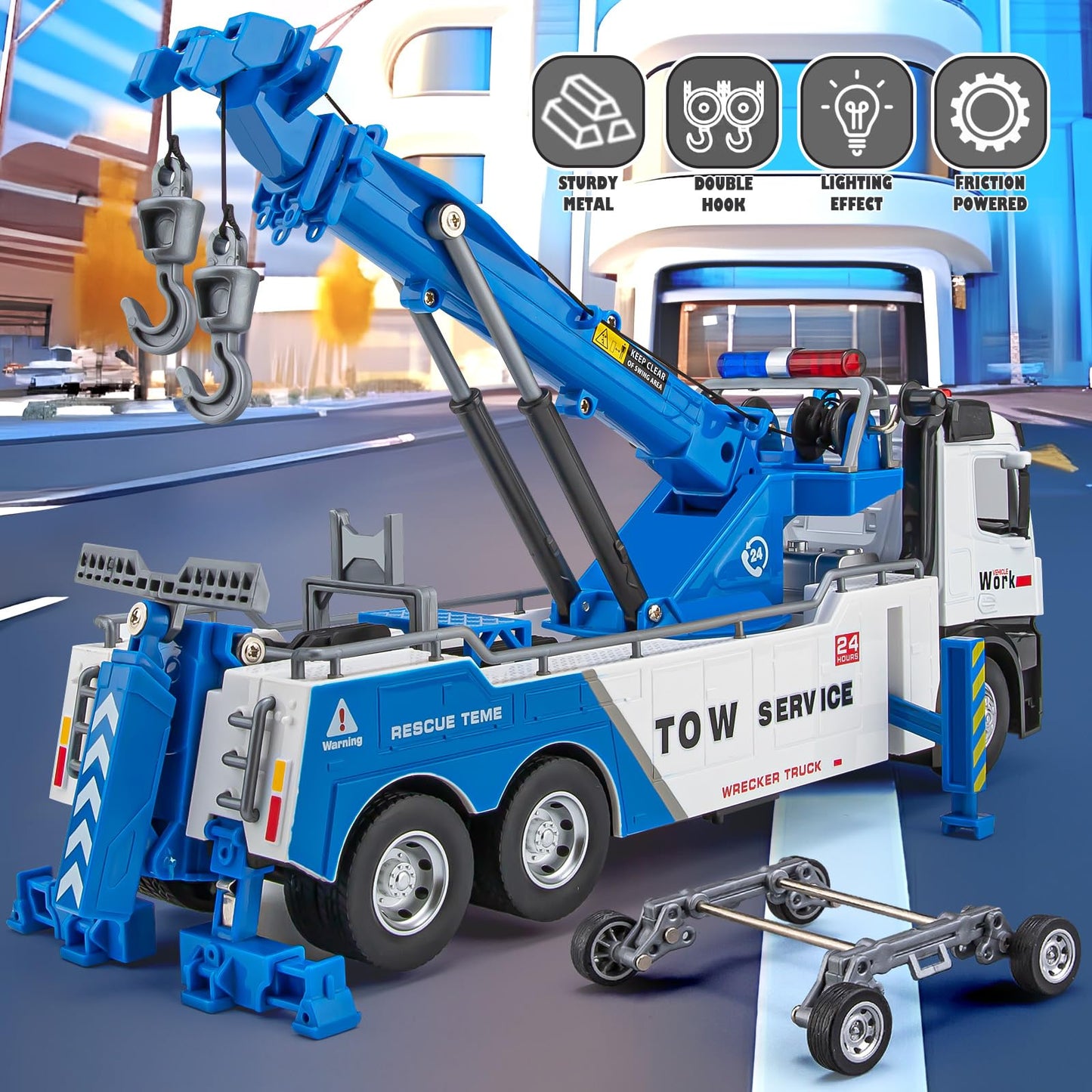 HAPYAD Tow Truck Toy for Kids, Metal Tow Truck with Crane Toy Model with Lights and Sounds, Construction Vehicles for 3 4 5 6 7 8 Years Old Boys