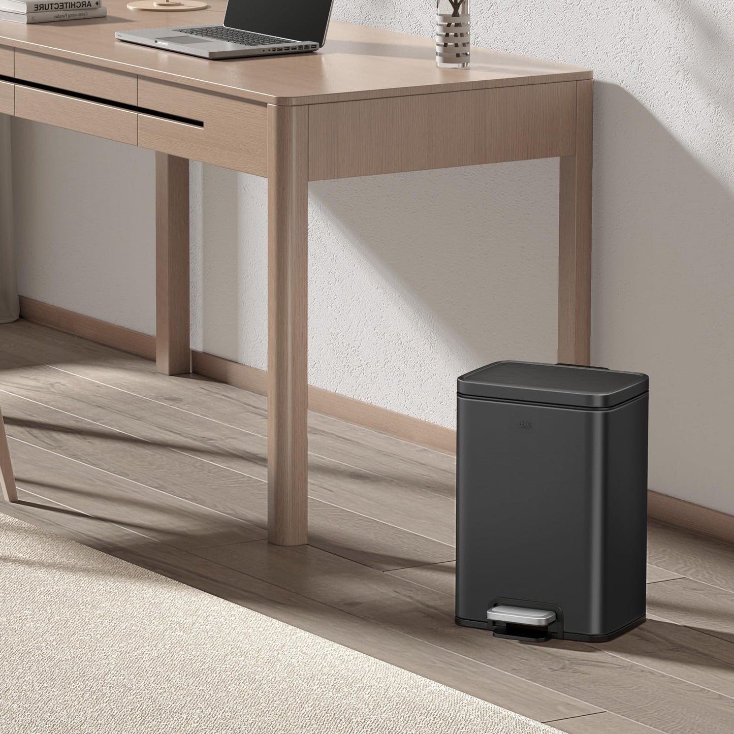 EKO Madison Matte Black Stainless Steel 3.2 Gal/12L Bathroom Small Step Trash Can or Recycling Bin, Removable Inner Liner, Soft Close Lid, Fingerprint Resistant Finish