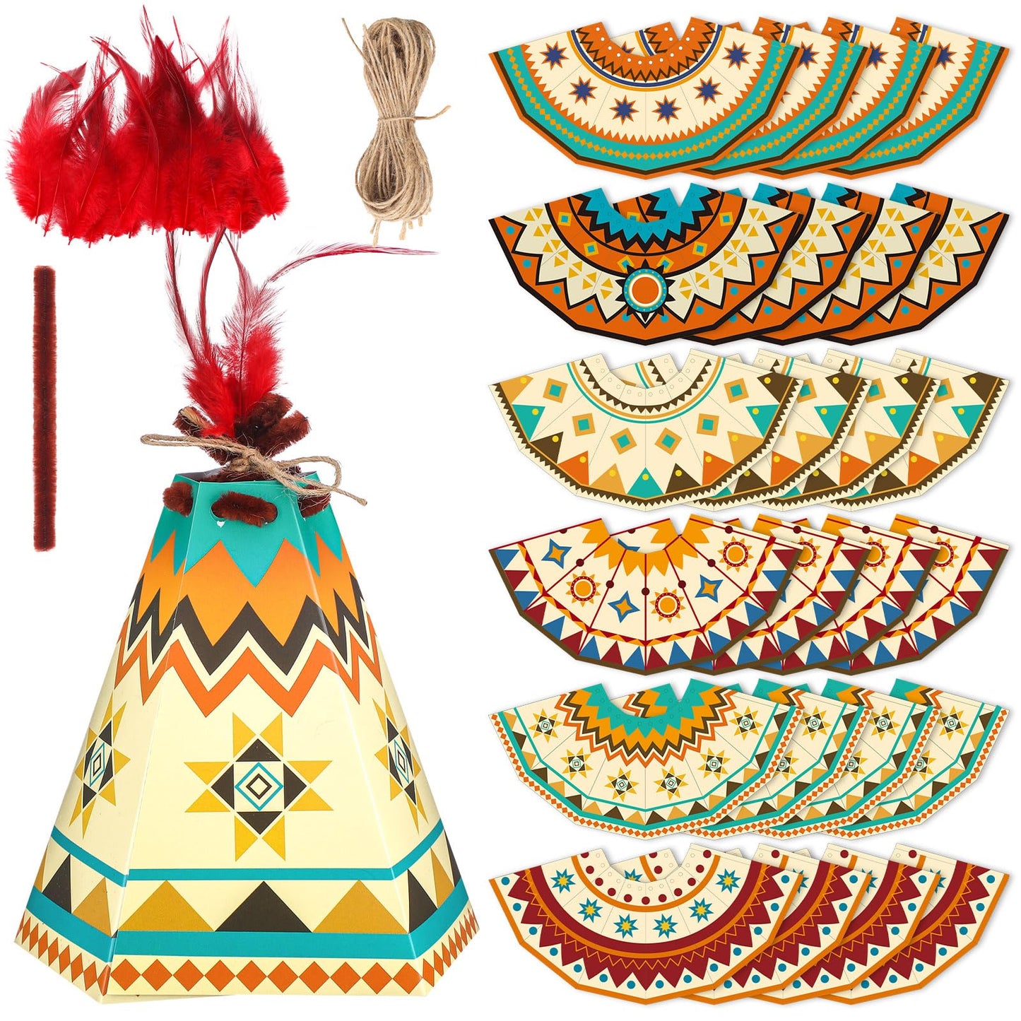 WinnerWhy 24 Pcs Native American Native American Teepee DIY Tent Decoration Kit Ideal Gift for Holidays, School, Culture, Celebration Activities