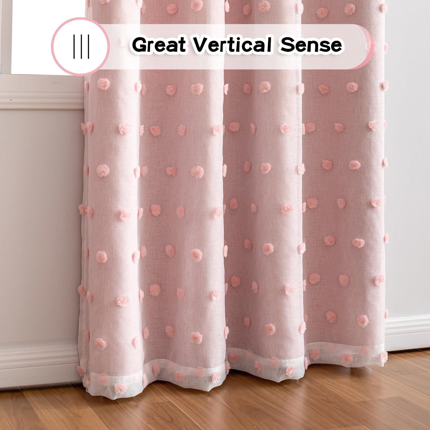 MYSKY HOME Pink Curtains for Girls Bedroom Pom Pom Sheer Curtain 63 Inches Length Thermal Insulated Nursery Blackout Curtains Room Darkening Short Kitchen Drapes Grommet, 52 x 63 in, 2 Panels