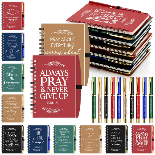 Kosiz 160 Pcs/80 Set Christian Gift Bulk Include Spiral Notebook and Bible Verse Ballpoint Pen Prayer Journal Religious Party Favor Christmas Church Gifts for Women Sunday School Family (Multicolor)