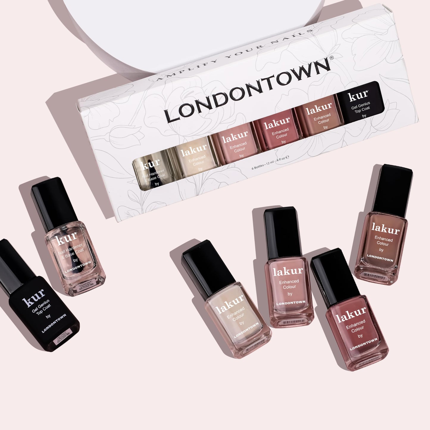 LONDONTOWN The Sophisticate Collection - Full Manicure Nail Polish Kit with Nail Hardener & Base Coat, Gel Genius Top Coat, and 3 Nail Color Shades, 0.40fl oz