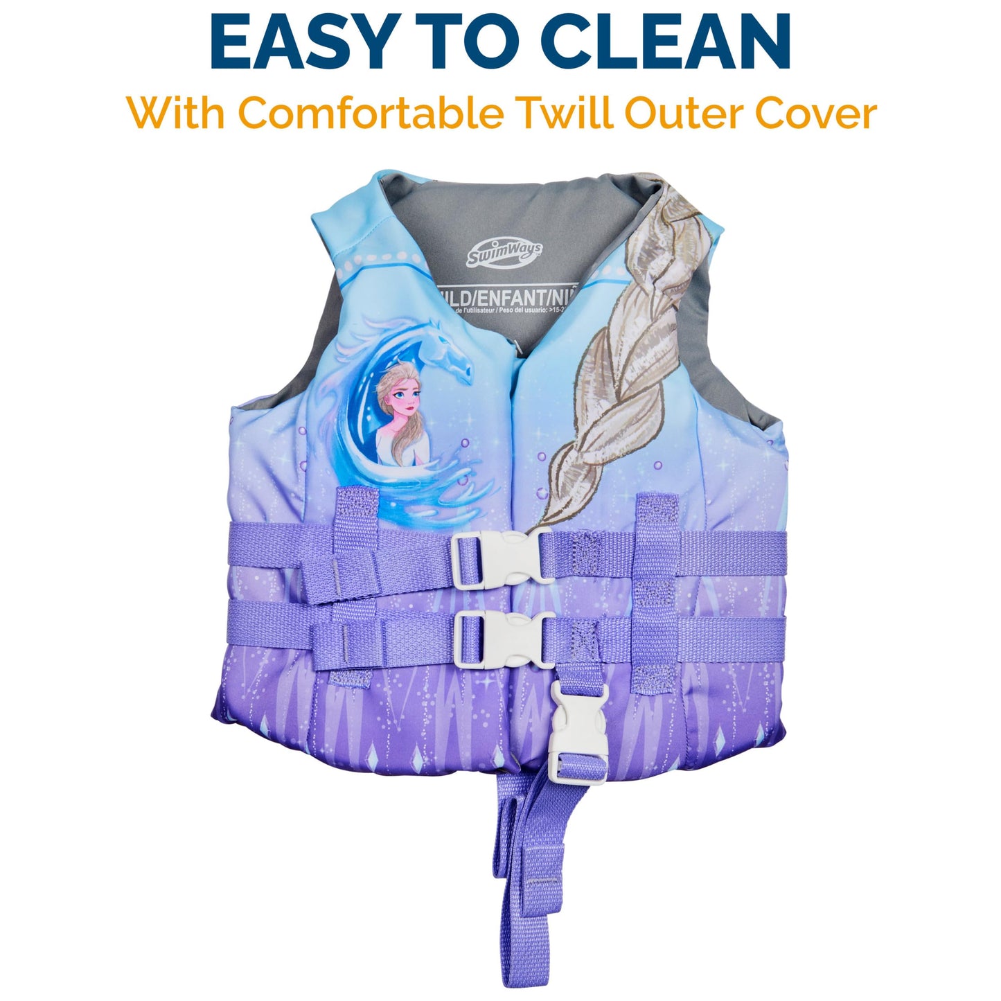 SwimWays Disney Princess Swim Trainer Life Jacket, US Coast Guard Approved Life Vest Kids Swim Vest, Pool Floats & Life Jackets for Kids 33-55 lbs, Elsa