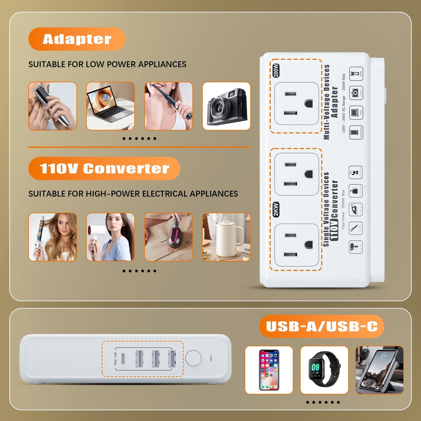 220v to 110v Travel Voltage Converter: International Universal Voltage Converter US to Europe Power Strip Plug Transformer - 2000W Electric Hair Dryer Step Down Outlet Converters for European UK EU