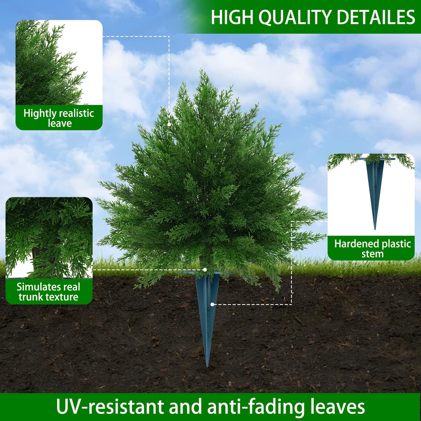 Yangrass Artificial Cypress Topiary Ball Trees 23" with Ground Spike, 2 Pack Fake Shurbs Artificial Bushes for Outdoors, UV Resistant Faux Evergreen Plants for Indoor Front Porch Garden