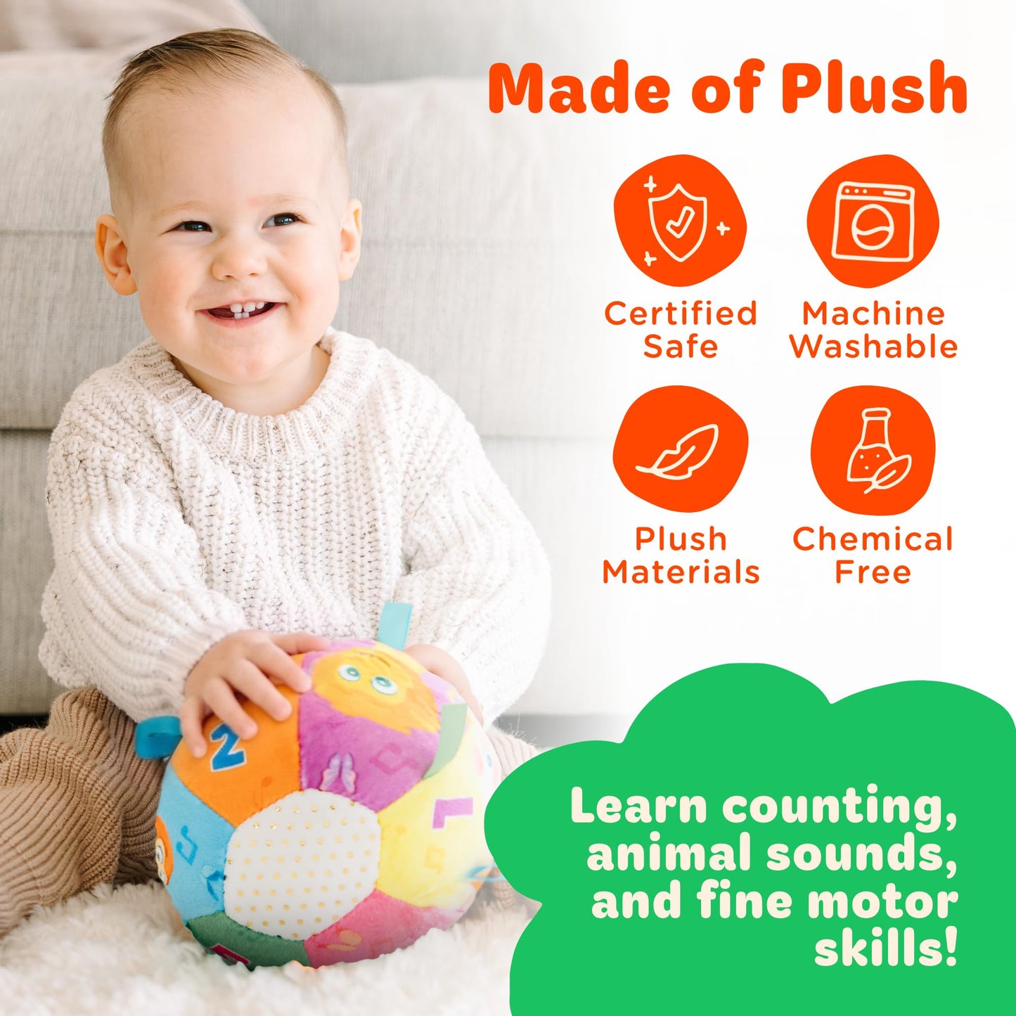 Move2Play, Hilariously Interactive Talkin Sportz Balls with Music & Sound Effects | 1st Birthday Gift | Toddler Toy for Boys & Girls | Age 6, 9, 12+ month | 1, 2, Year's Old (Baby Ball)