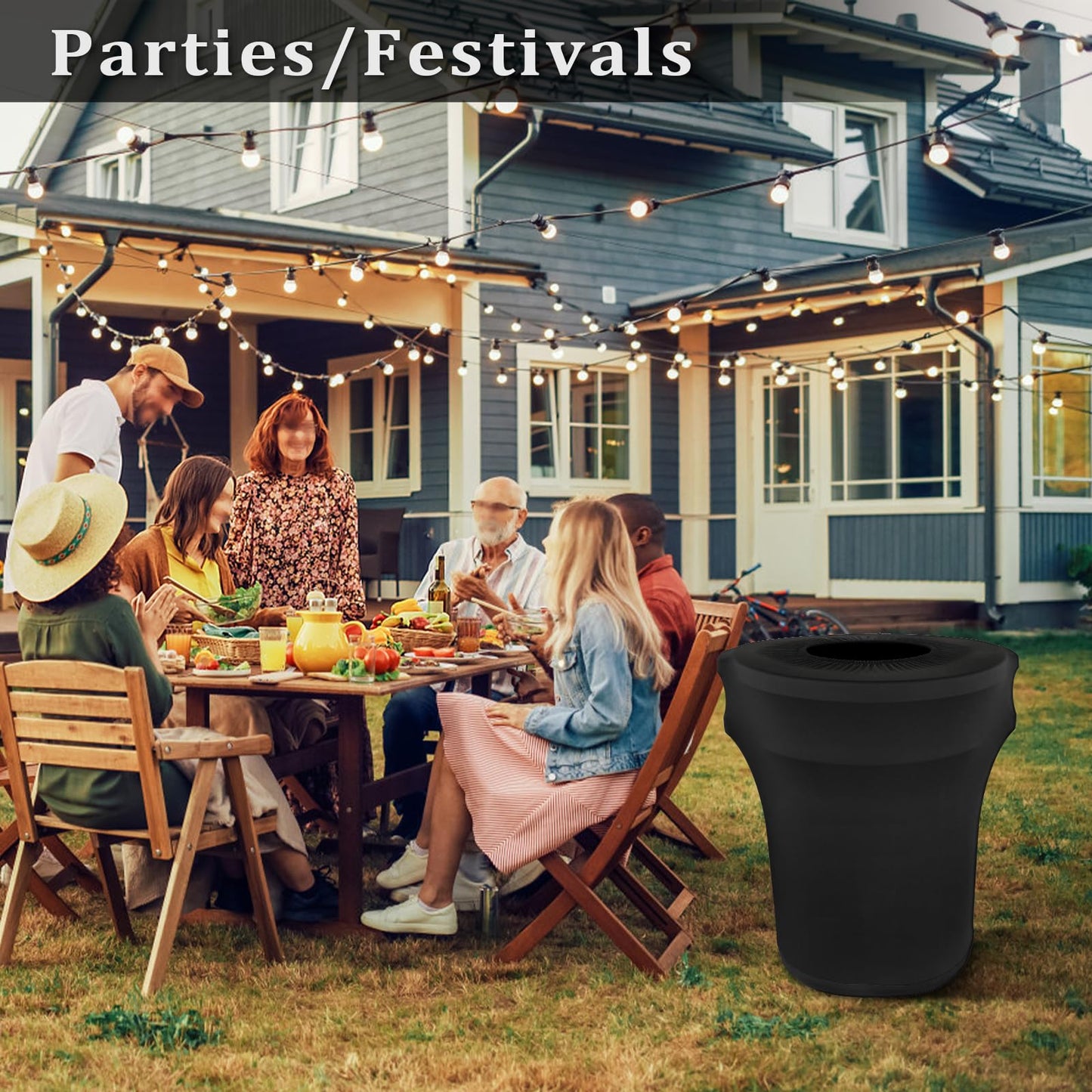 BSTKEY 44 Gallon Stretch Spandex Trash Can Cover, 4 Pack Outdoor Fitted Waste Container Cover Round Garbage Can Covers for Wedding Party Commercial Fundraiser Decor, Without Trash Can (Black)