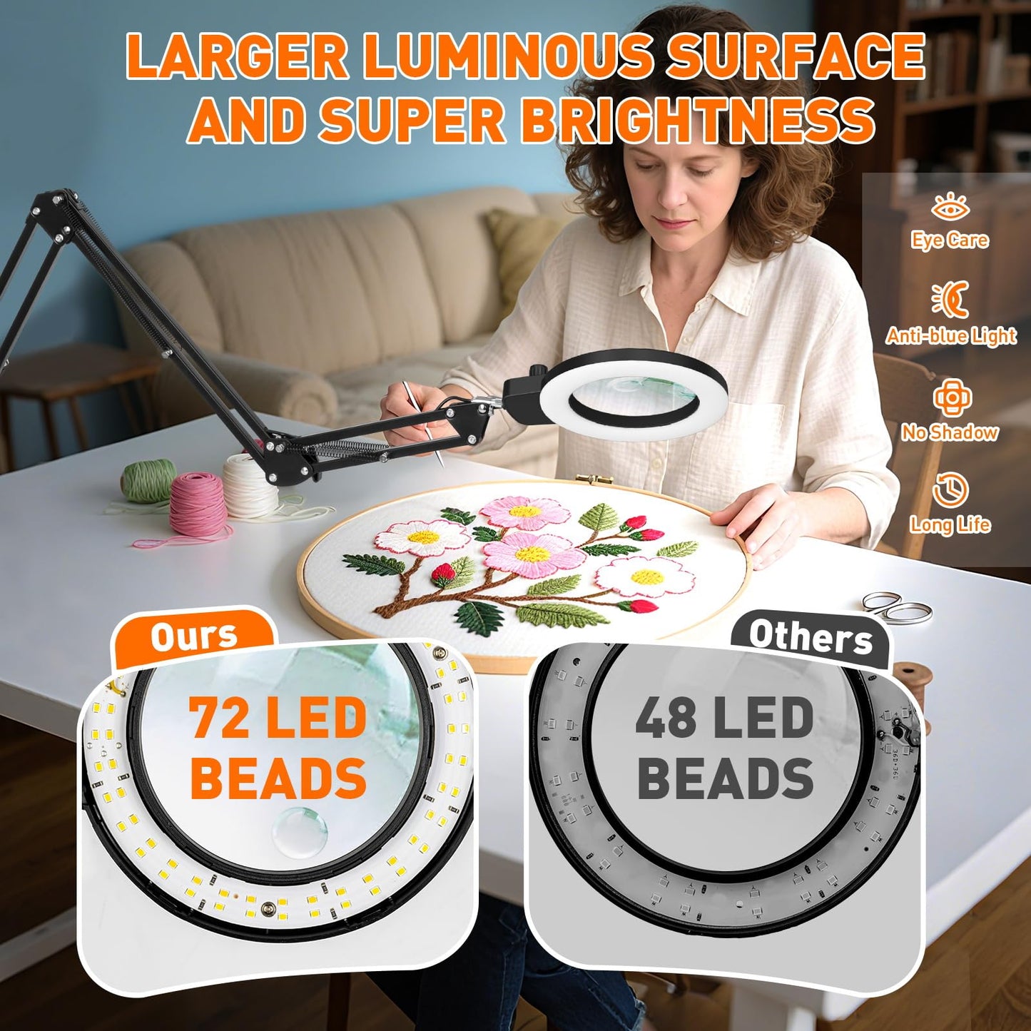 KIRKAS 12X & 30X Magnifying Glass with Light and Stand, Extra-Long Arm Magnifying Lamp Overhead Knob for Workbench, Craft, LED Lighted Magnifier Real Glass Lens Stepless Dimming and Color(35in Clamp)