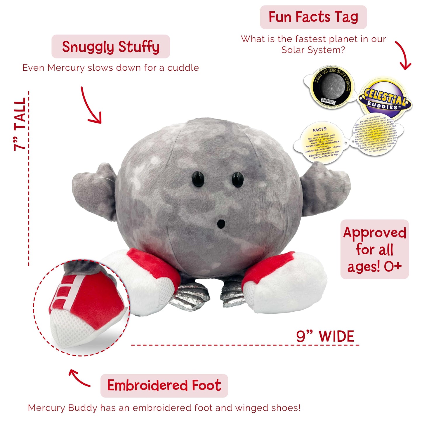 Celestial Buddies Mercury Buddy Science Astronomy Space Solar System Educational Plush Blue Planet Toys