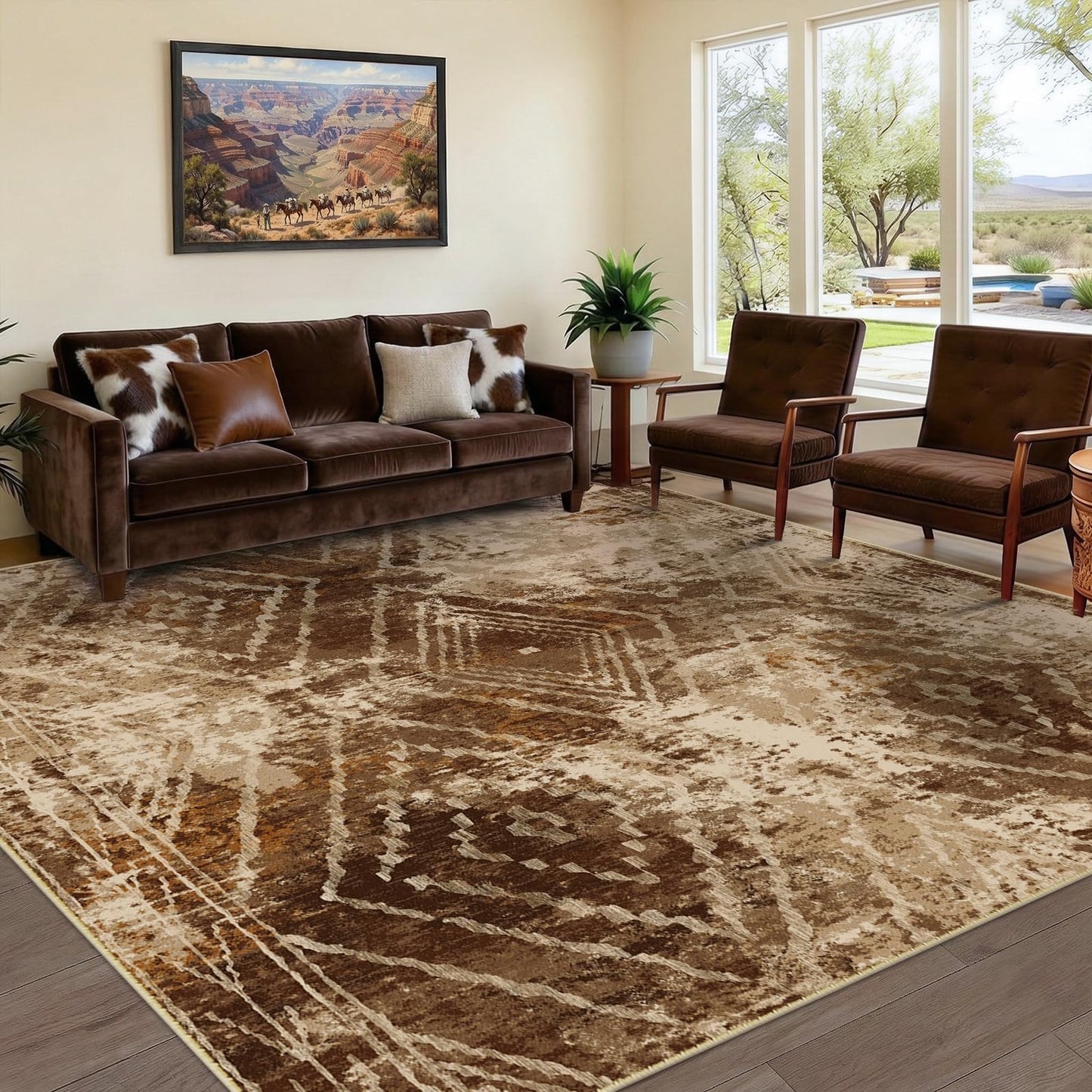 BESTSWEETIE Area Rug 5x7 Rug Machine Washable Non-Slip Low Pile Print Pattern Western Rug for Living Room Bedroom Entryway Tribal Series-Abstract/Cowhide