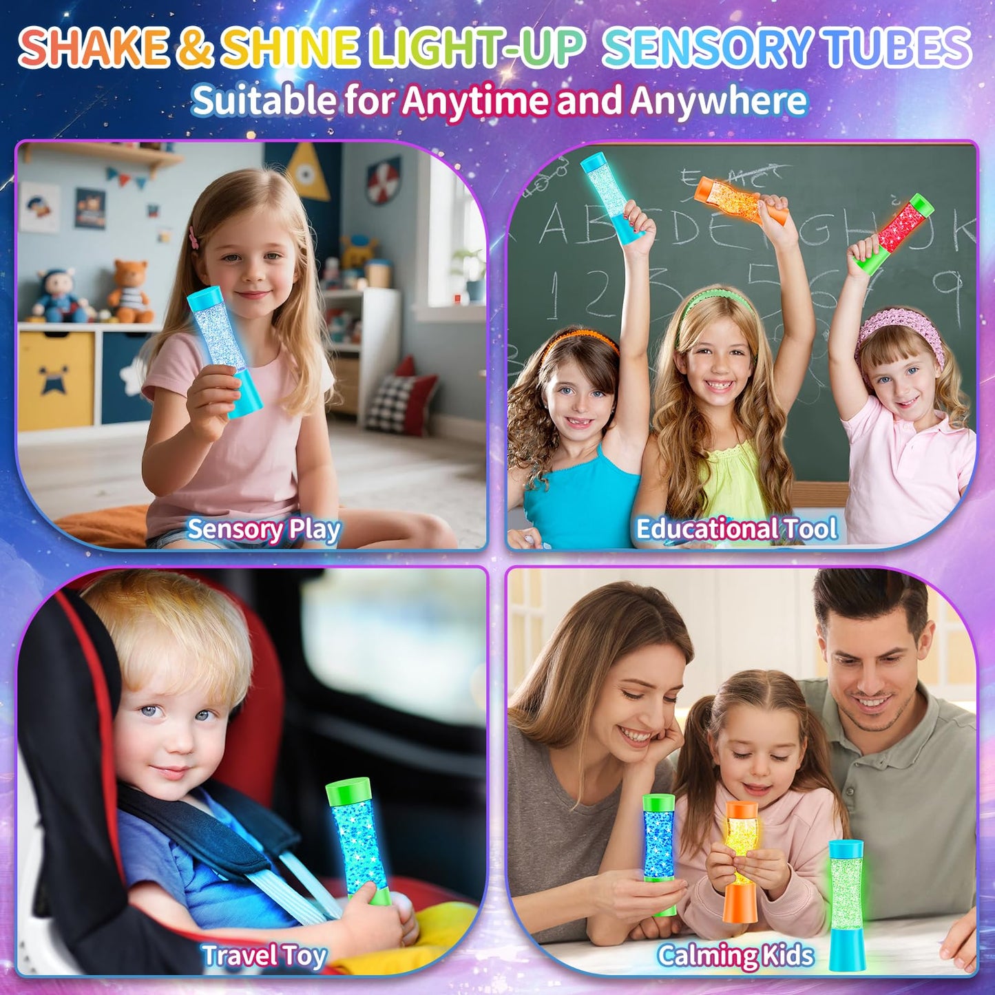 Subao 3 Pack Sensory Toys, Light-Up Sensorys Fidget Tubes Toy for Autism & ADHD, Autism Sensory Products, Autistic Claming Fidget Toys, Anxiety Stress Relief Gifts for Kids Teenagers Adults Boys Girls