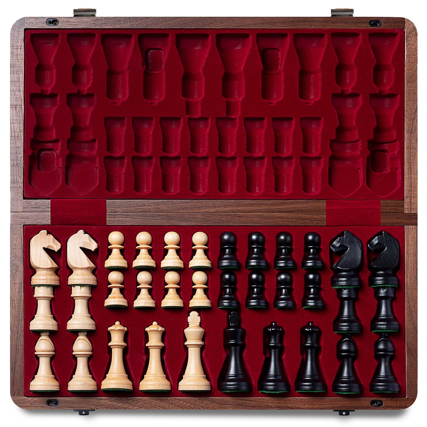 A&A Premium Natural Walnut Folding Chess Board Game Set, 15" Wooden Chess Board & 3" King Height Staunton Chess Pieces with 2 Extra Queens, Portable Travel Chess Set with Storage Bag for Adults & Kids