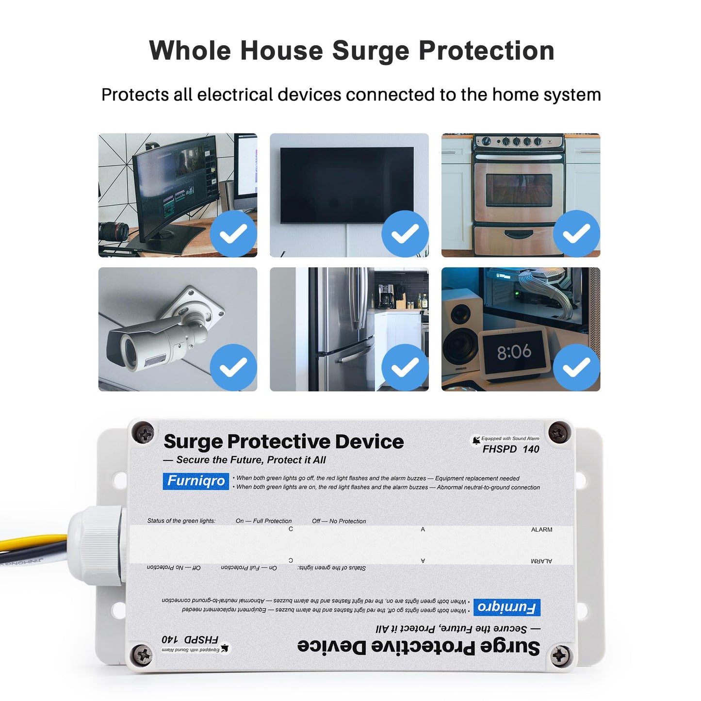 FHSPD140 Whole House Surge Protector FS140 Whole House Surge Protection Device Rated for 140,000 Amps, Whole Home Surge Protector, Indoor/Outdoor Use, 120/240V