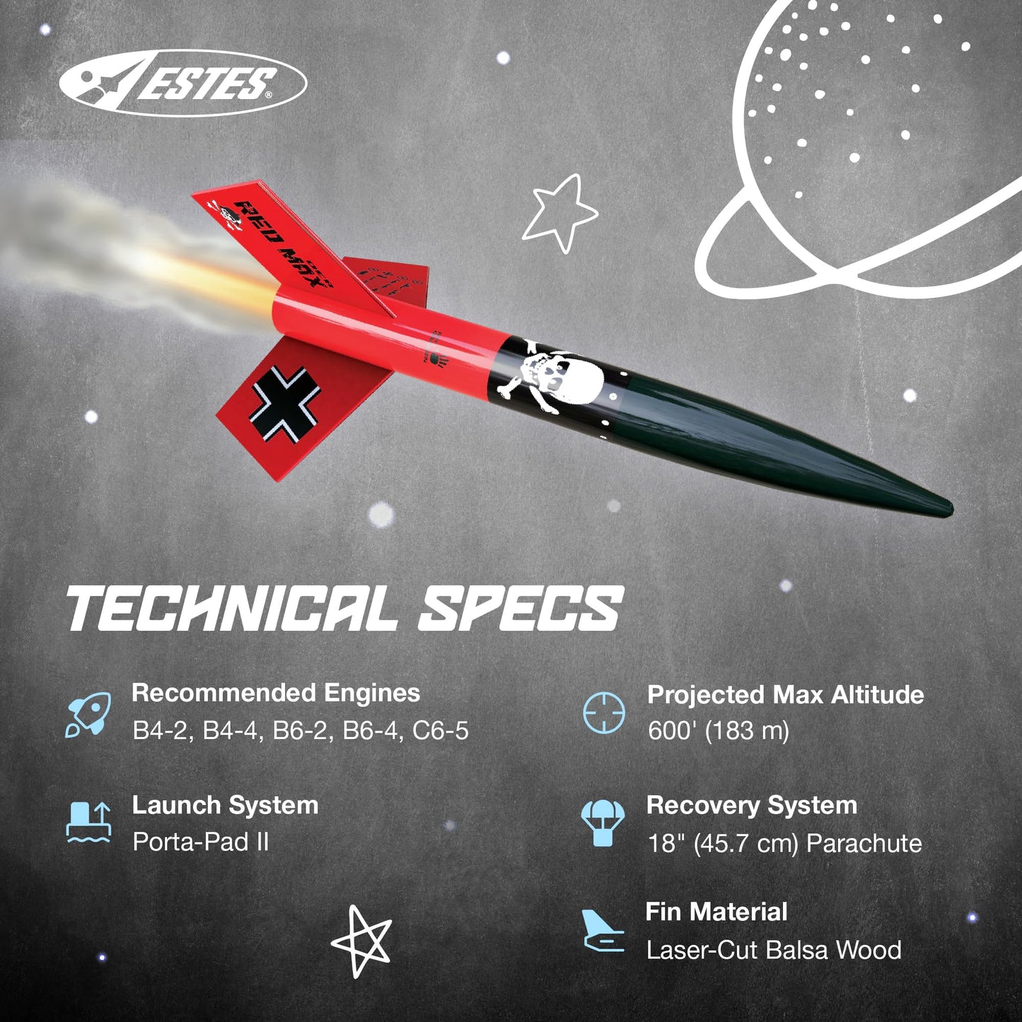Estes 0651 Der Red Max Flying Model Rocket Kit