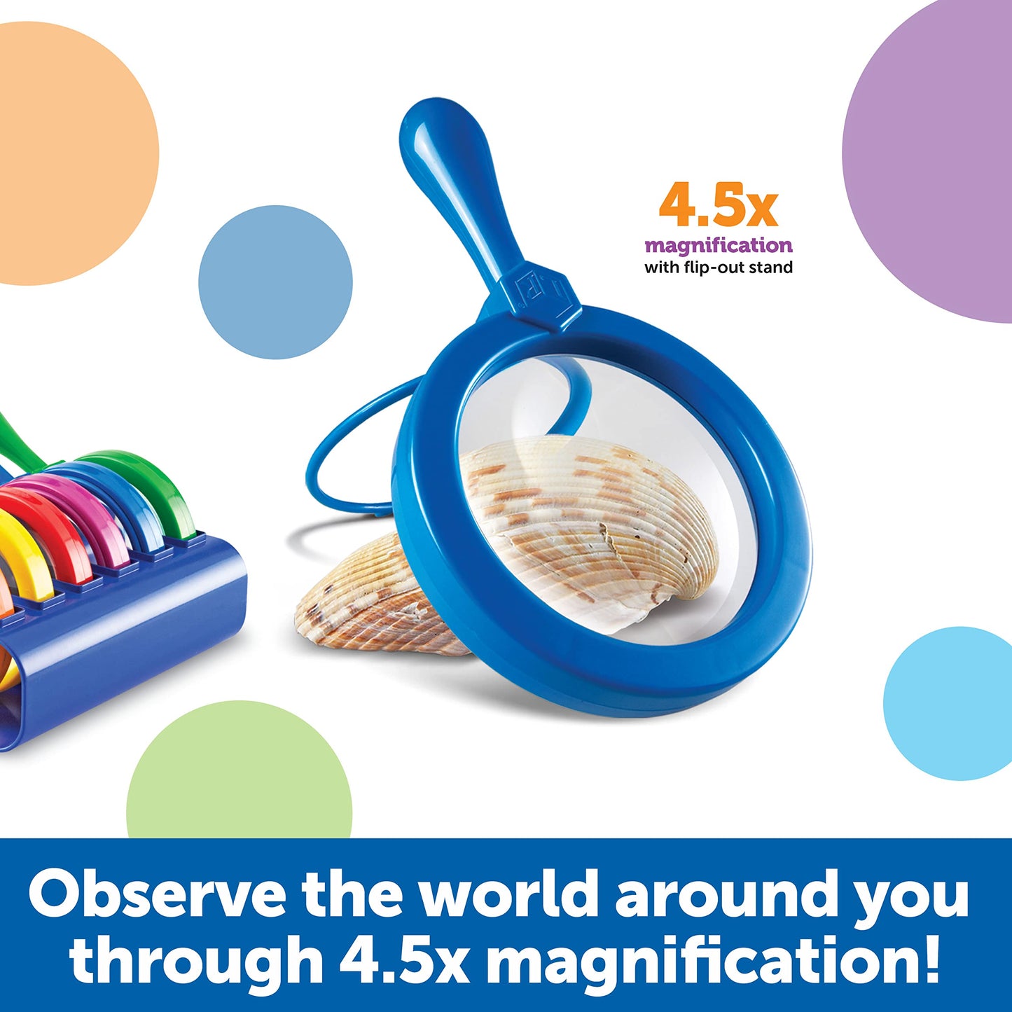 Learning Resources Primary Science Jumbo Magnifiers with Stand - 6 Pieces, Ages 3+, Science Classroom Accessories, Teacher Supplies, Observation Toys for Kids, Back to School Supplies