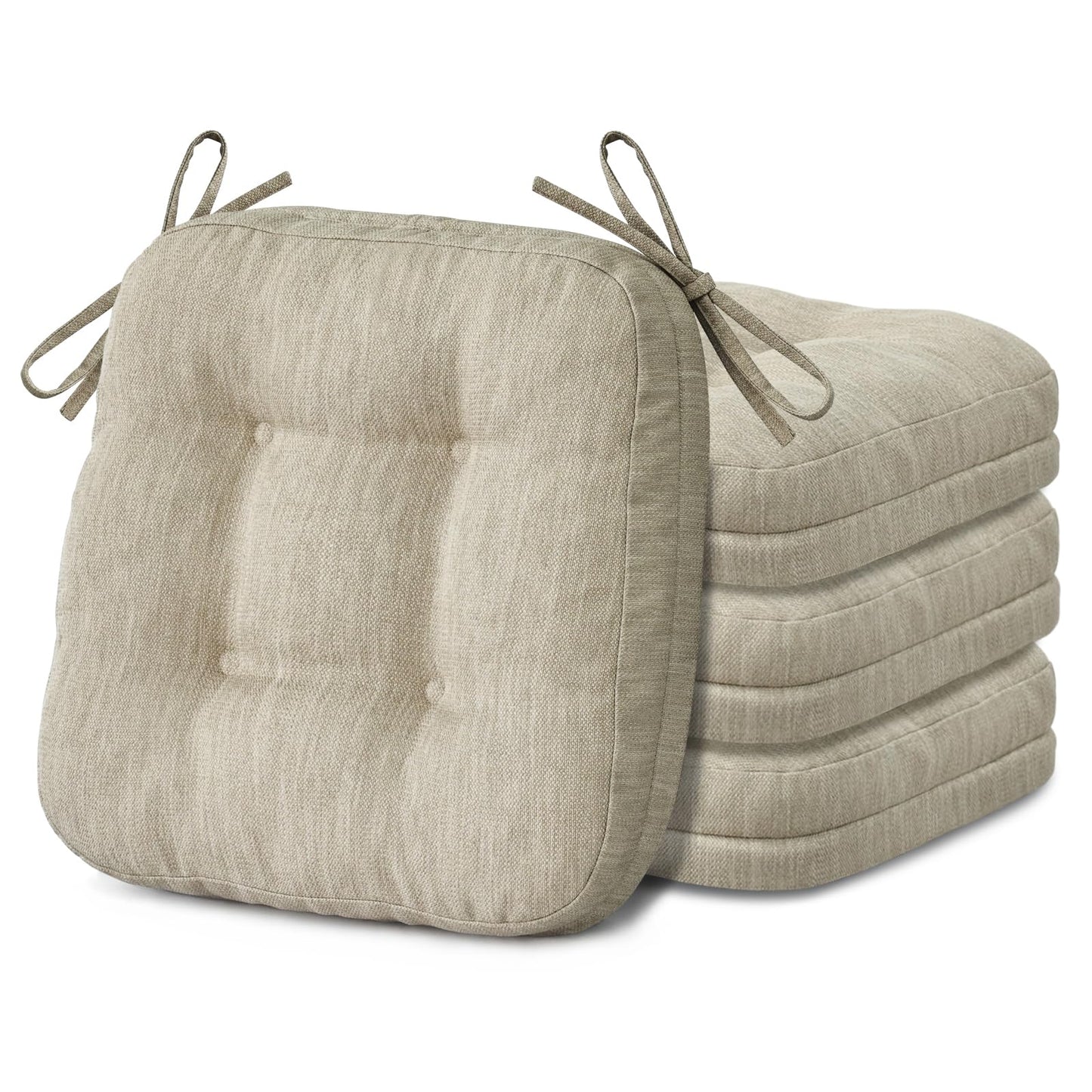 Shinnwa Dining Chair Cushions Set of 4, Dual-Layer Memory Foam Kitchen Chair Cushions, Patented Design Seat Pads with Ties, 16.5 x 16.5 x 3.5in, 4 Pack, Beige