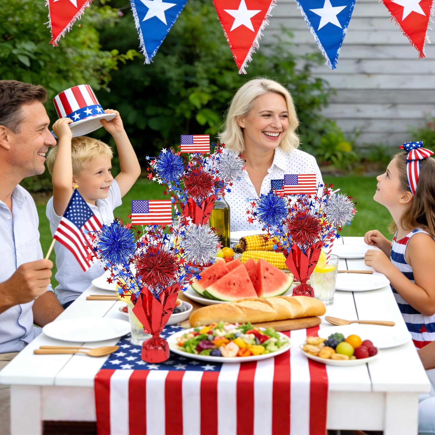 6 Pcs 4th of July Table Decorations, Red White Blue Patriotic Memorial Day Decorations Metallic Foil Spray Star Centerpieces for Table Home Office Independence Day Celebration American Party Supplies