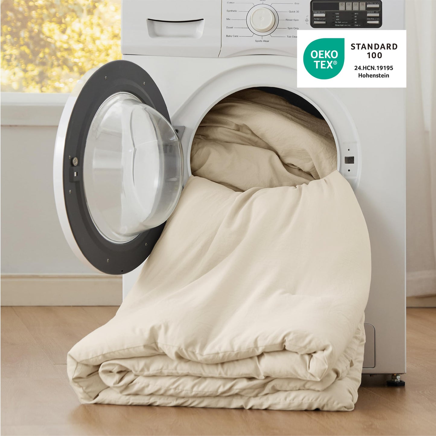Bedsure Oversized Queen Comforter Set, Cream Soft Prewashed Bedding for All Seasons, 3 Pieces GentleSoft™ Bed Set, 1 Lightweight Comforter (98"x98") and 2 Pillowcases (20"x26")