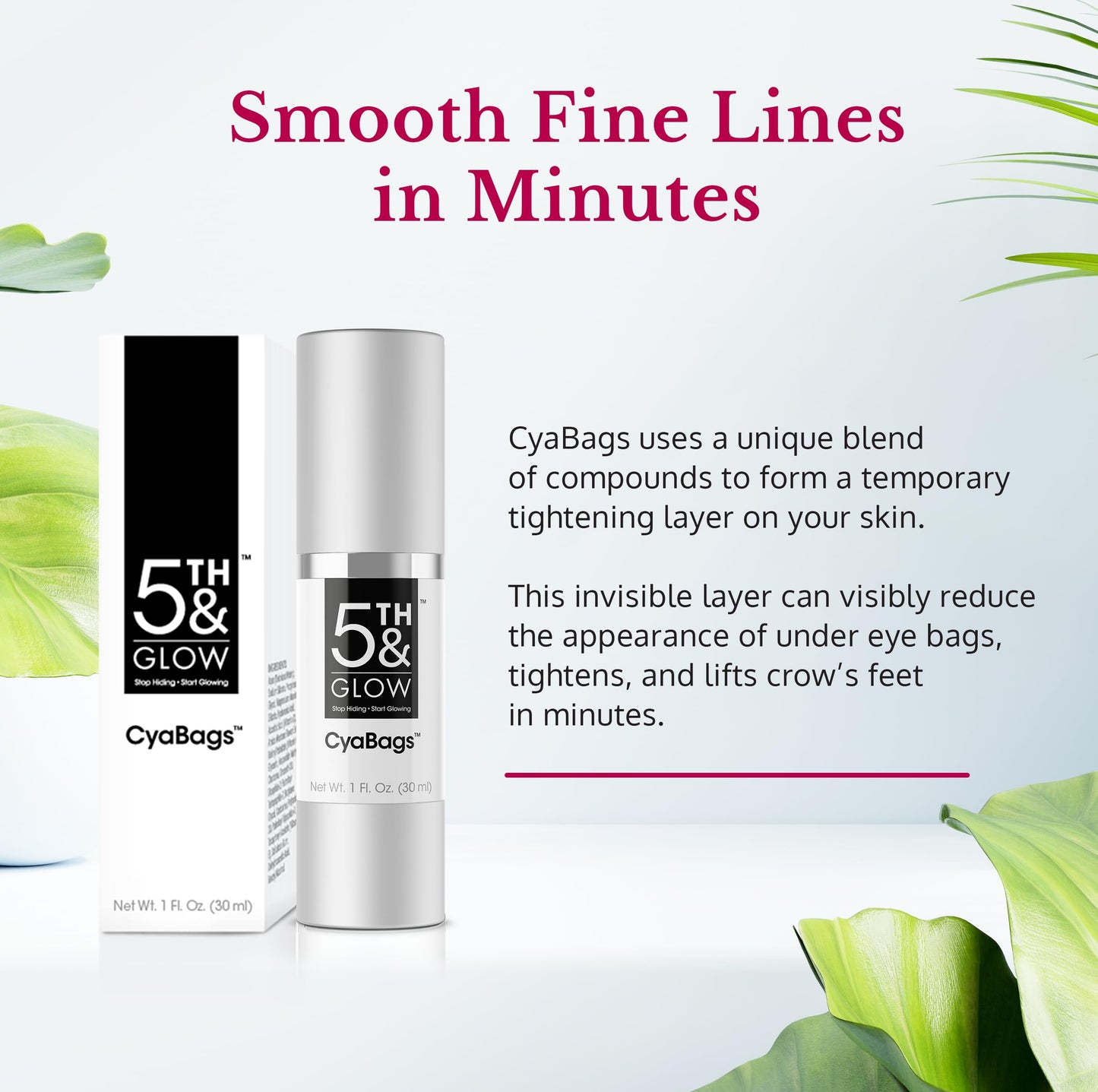 5th & Glow Cyabags - Eye Serum - Instant Eye Bag Remover and Eye Puffiness Reducer with Hyaluronic Acid and Vitamin C for Fine Lines, Wrinkles, and Under Eye Bags, 1 oz