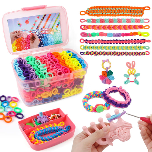 DPAPDI Bracelet Making Kit Toys for Kids, Girls Crafts for Ages 6-12, Mermaid Weaving Loom Bracelets Kits with 1200+ Colorful Fabric Loops, Birthday Gift for DIY Beginners