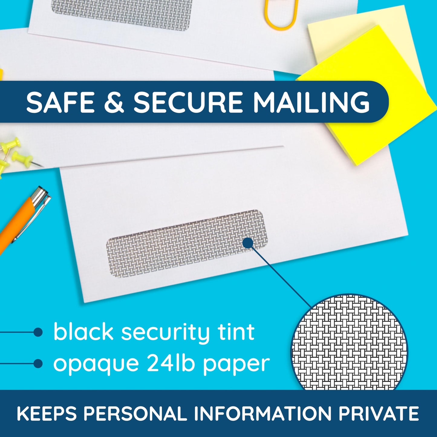 500#9 Single Window Security Envelopes, Thick Gummed Seal, Designed for Secure Mailing of Payroll Checks, QuickBooks Invoices, Return Mail, and Business Statements - 3 7/8 x 8 7/8
