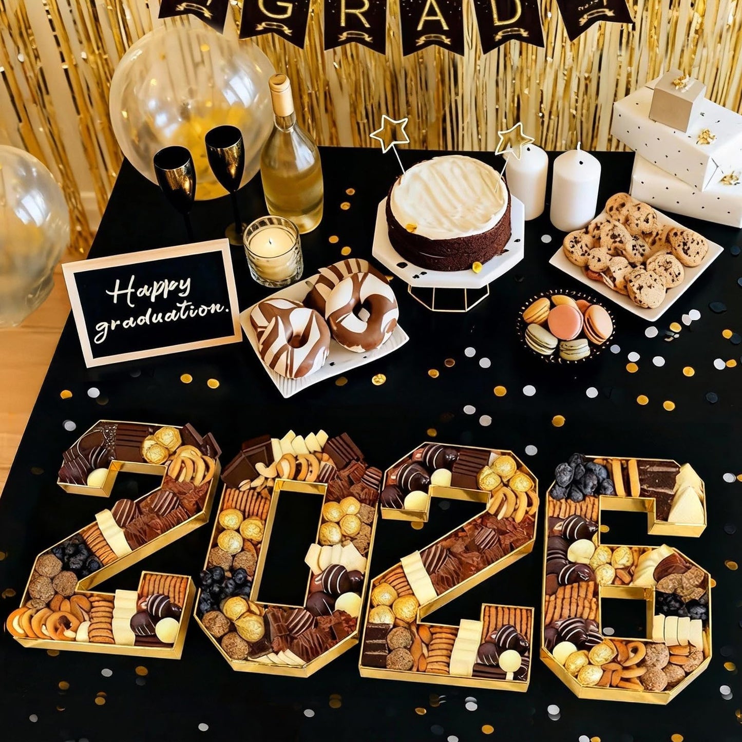 Graduation Decorations Class of 2026-2026 Numbers Charcuterie Board Box - 10" Serving Paper Tray for Graduation Centerpieces - Table Decoration for Kindergarten Preschool College Party Supplies