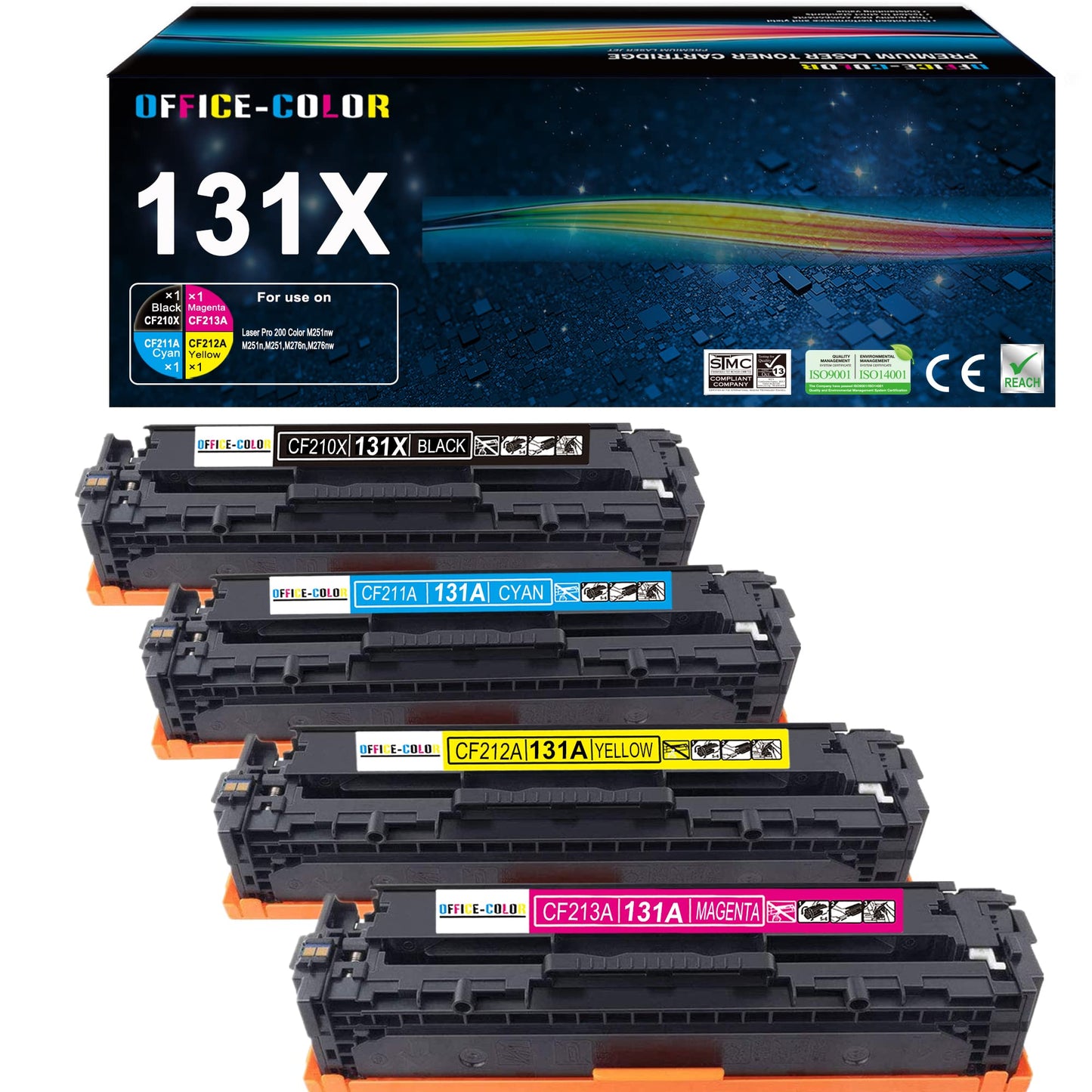 131A 131X Toner Cartridge 4 Pack CF210X CF211A CF212A CF213A Works with HP Laserjet Pro 200 Color M251nw,MFP M276nw (Black, Cyan, Yellow, Magenta)