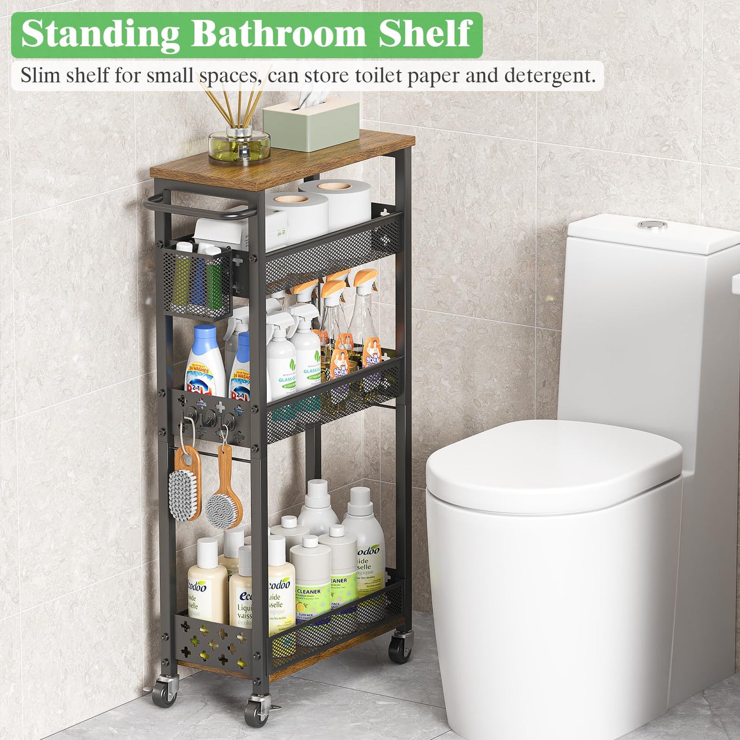 MJIMKE 4 Tier Slim Rolling Storage Cart on Wheels Laundry Room Organization
