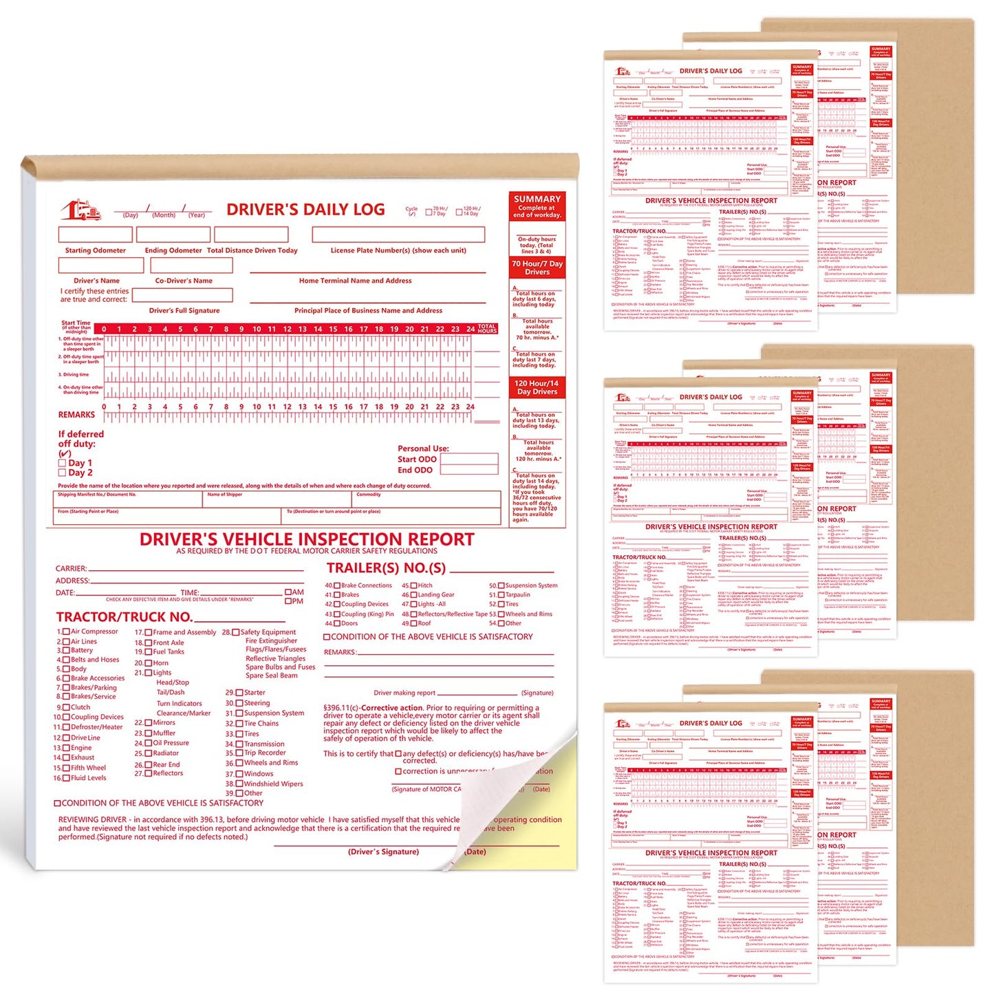 10 Pcs 8.5x11inch 2-in-1 Driver Log Books for Truckers Dot Log Book Driver Vehicle Inspection Report Log Books with Detail Backup Truck Inspection Forms 2-Ply Carbonless for Drivers （Large Size)