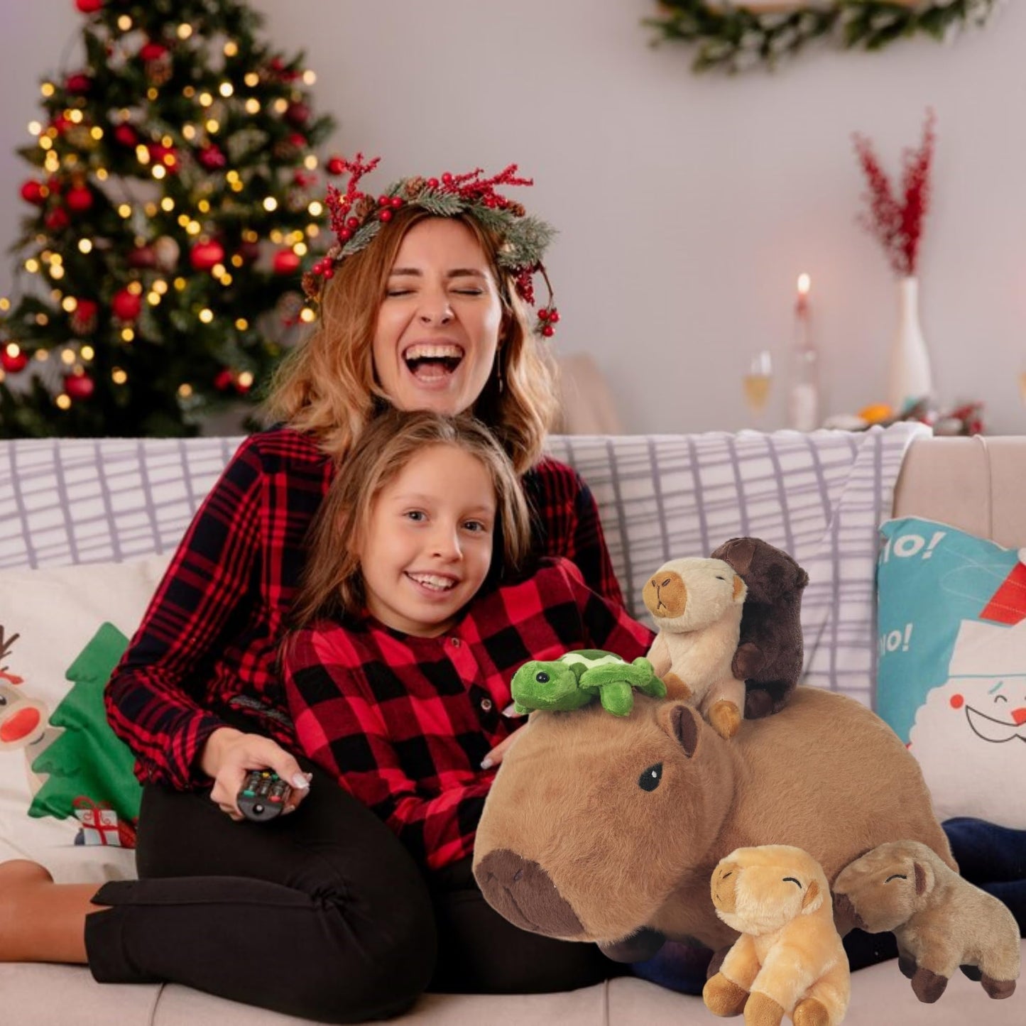 Youthfuljive 5 Pcs Capybara Plush Toys, 14.2“ Mommy Capybara Stuffed Animals with Turtle and 4 Cute Babies, Soft Stuffed Capybara Plushie for Kids Girls Boys Birthday