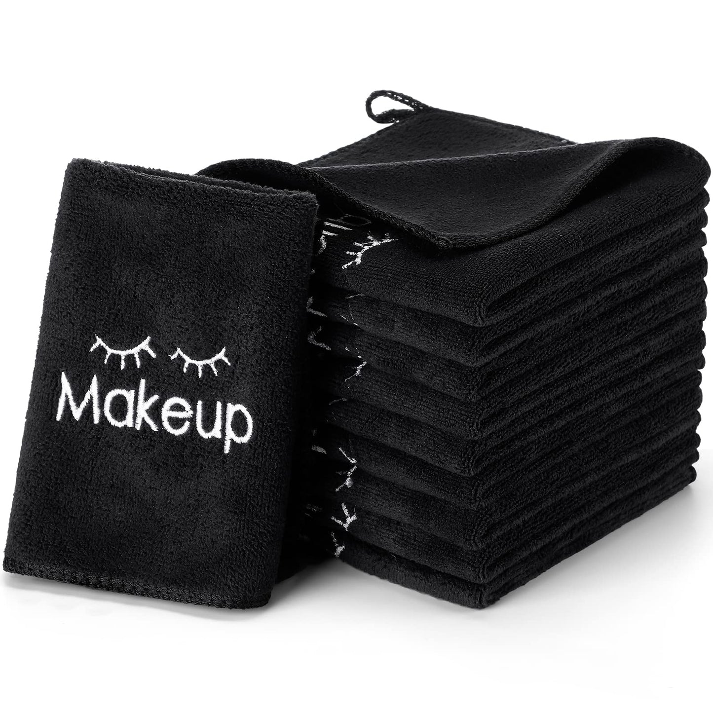 Macarrie 36 Pcs Makeup Remover Cloth Towels Face Washcloth Soft Microfiber Wash Cloths Black Make Up Washing Face Rag Facial Towel for Skin Care(Black)