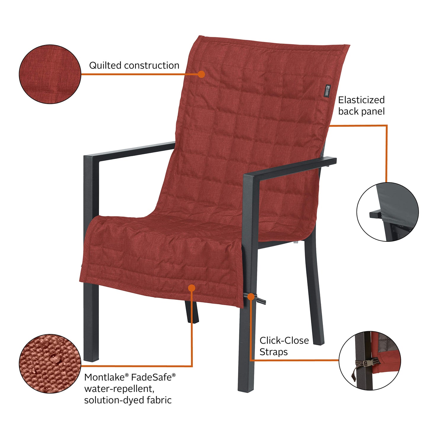 Classic Accessories Montlake Water-Resistant 45 Inch Patio Chair Slipcover, Heather Henna, Patio Furniture Covers