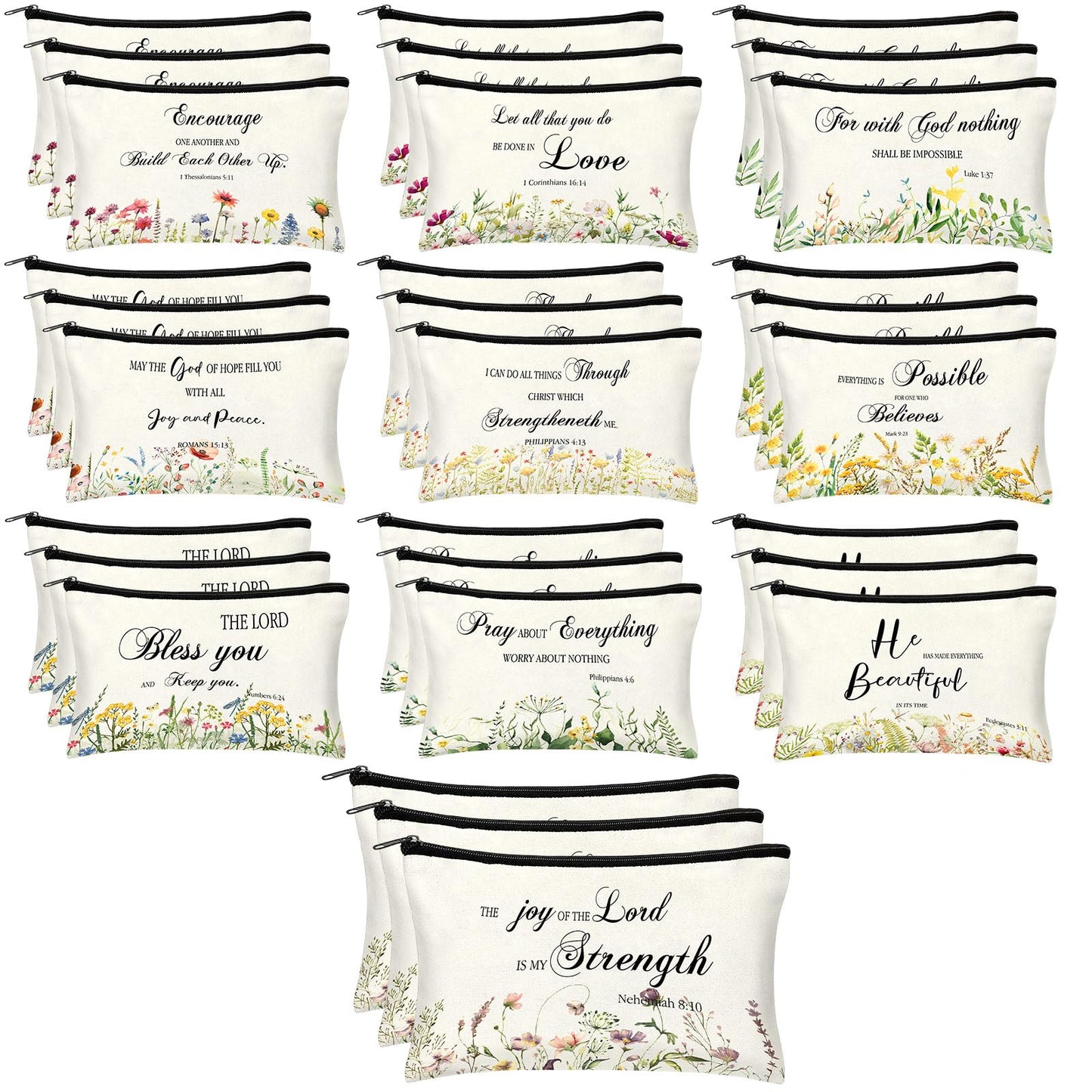 Jetec 30 Pcs Christian Gift for Women Religious Mother's Day Gifts Cosmetic Bags Inspirational Bible Verse Pencil Pouch Makeup Bags with Zipper for Travel Women Mother Sister(Elegant Style)