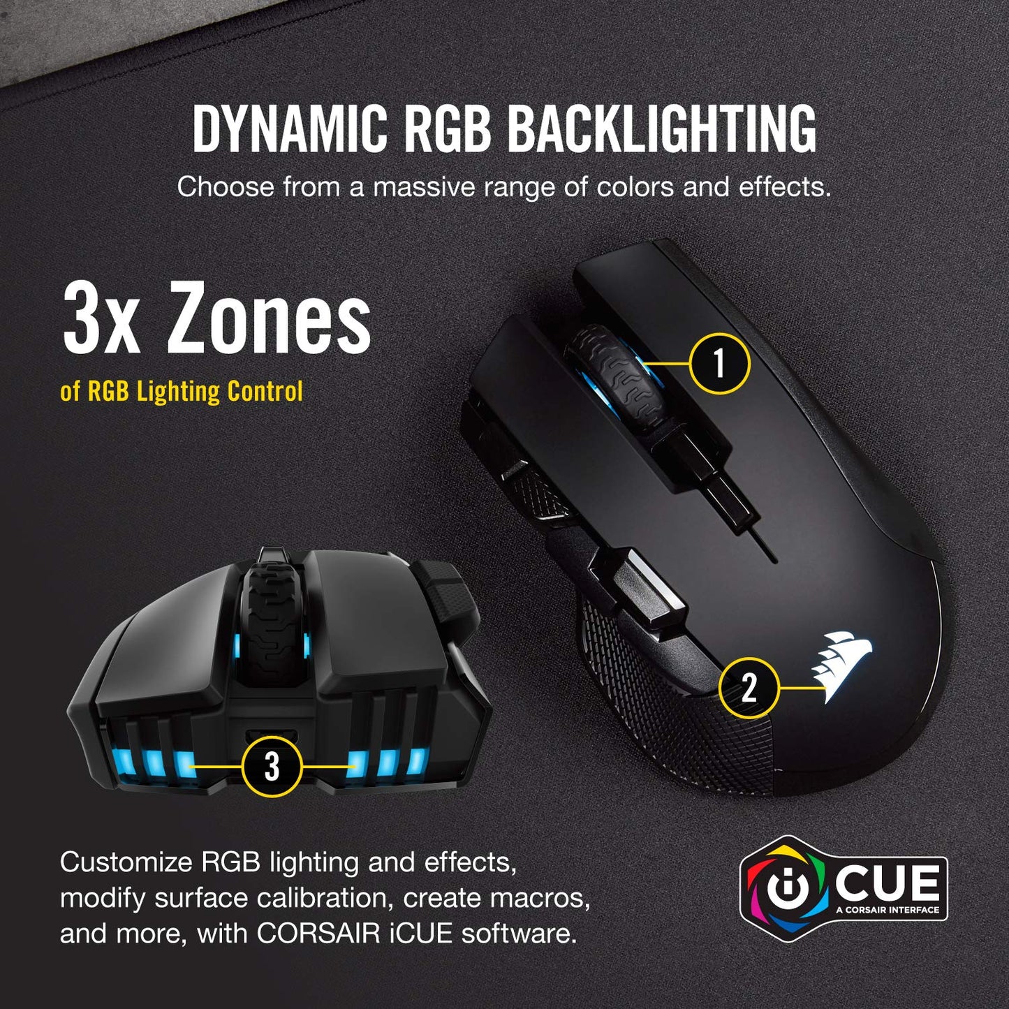 CORSAIR IRONCLAW WIRELESS RGB Rechargeable Gaming Mouse with Slipstream Technology - 18,000 DPI - 3-Zone RGB Multi-Color Backlighting - Black