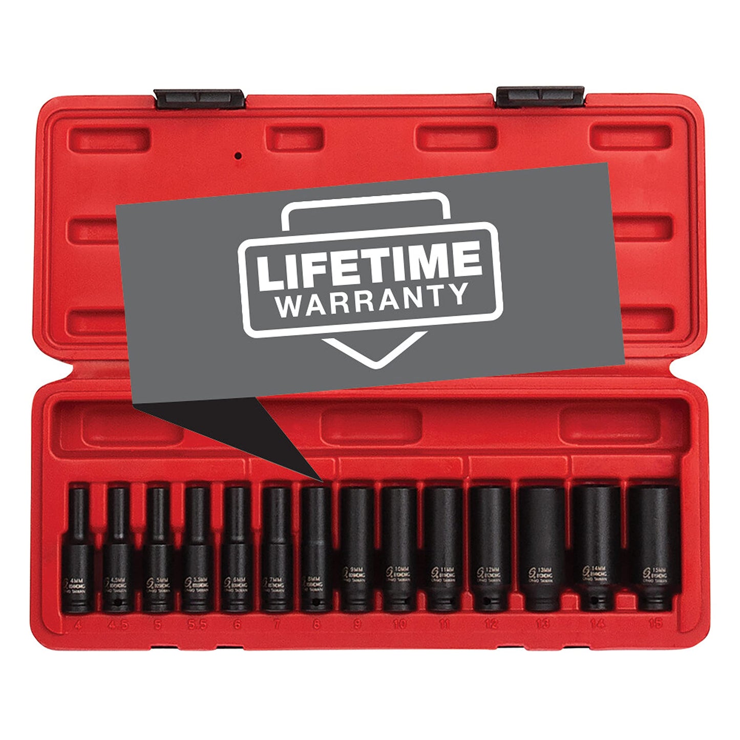 SUNEX TOOLS 1831, 1/4 Inch Drive Deep Magnetic Impact Socket Set, 14-Piece, Metric, 4mm - 15mm, Cr-Mo Alloy Steel, Heavy Duty Storage Case, Meets ANSI Standards